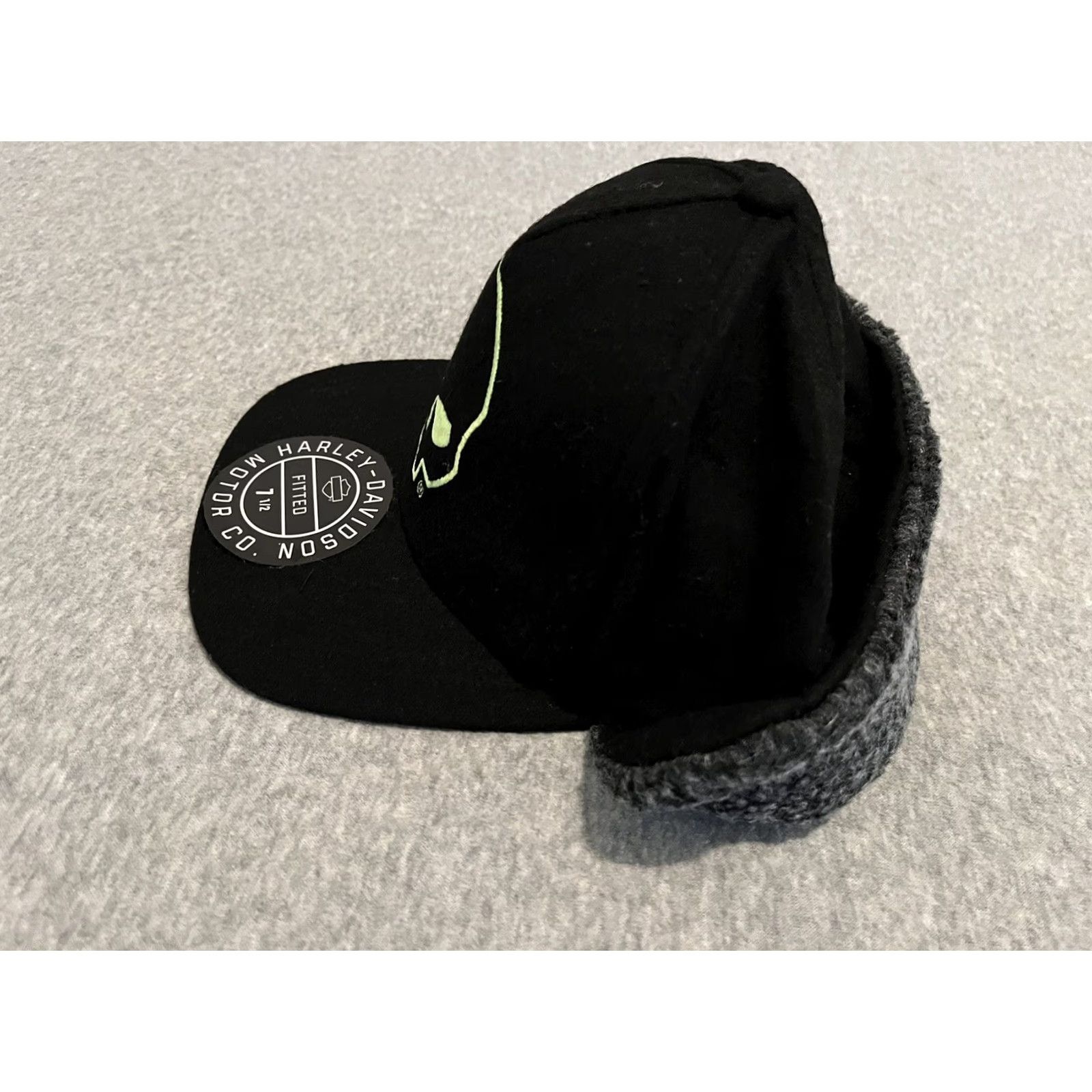 Harley Davidson Harley-Davidson Hat Cap Ear Flap Fitted 7 1/2 XL Black Brand New Men Wool Polyester Skull Willie G Cap Style Size ONE SIZE - 2 Thumbnail