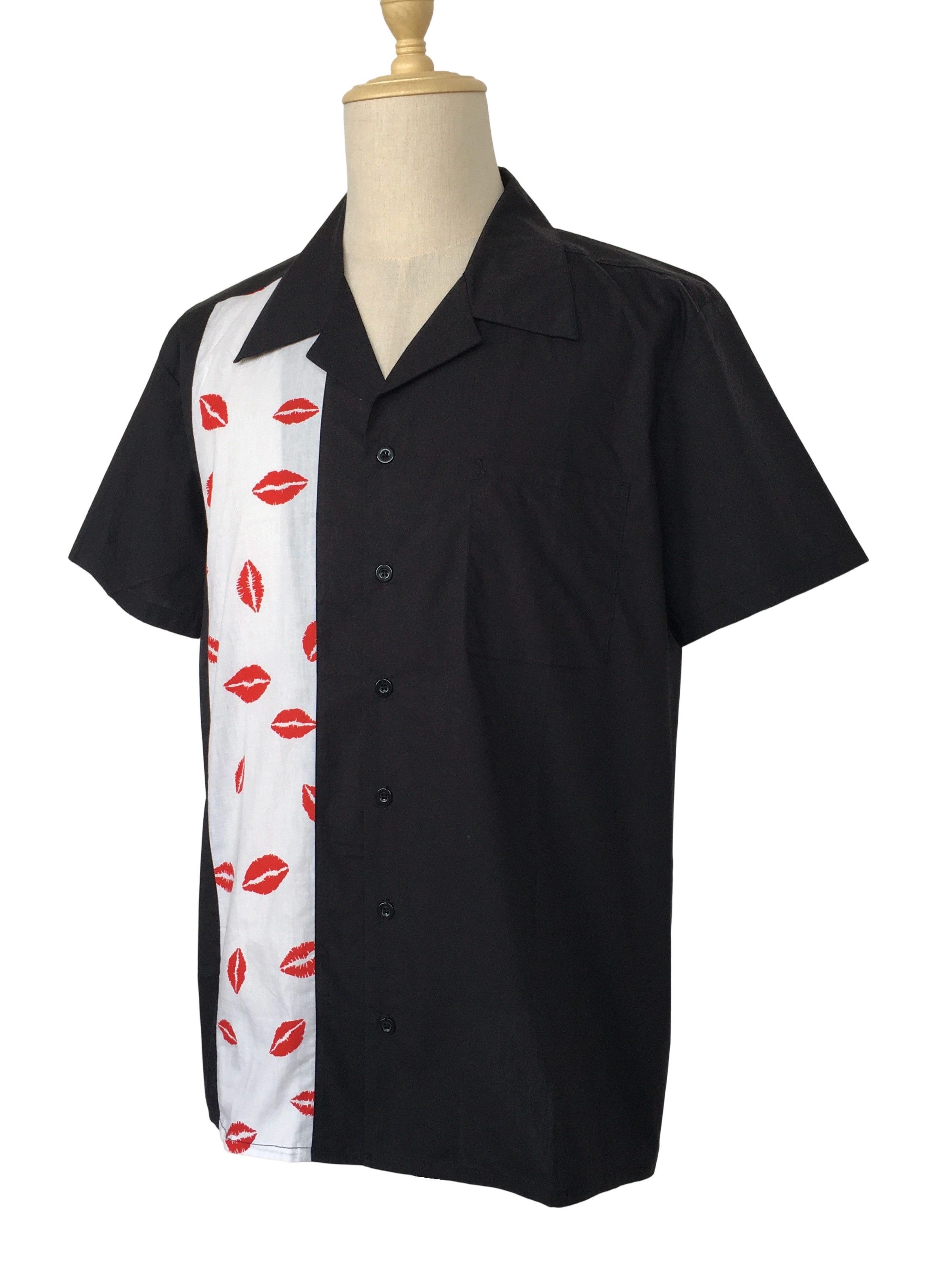Other Retro Style Lips Panel Black Casual Hawaiian Shirts Size US XL / EU 56 / 4 - 2 Thumbnail