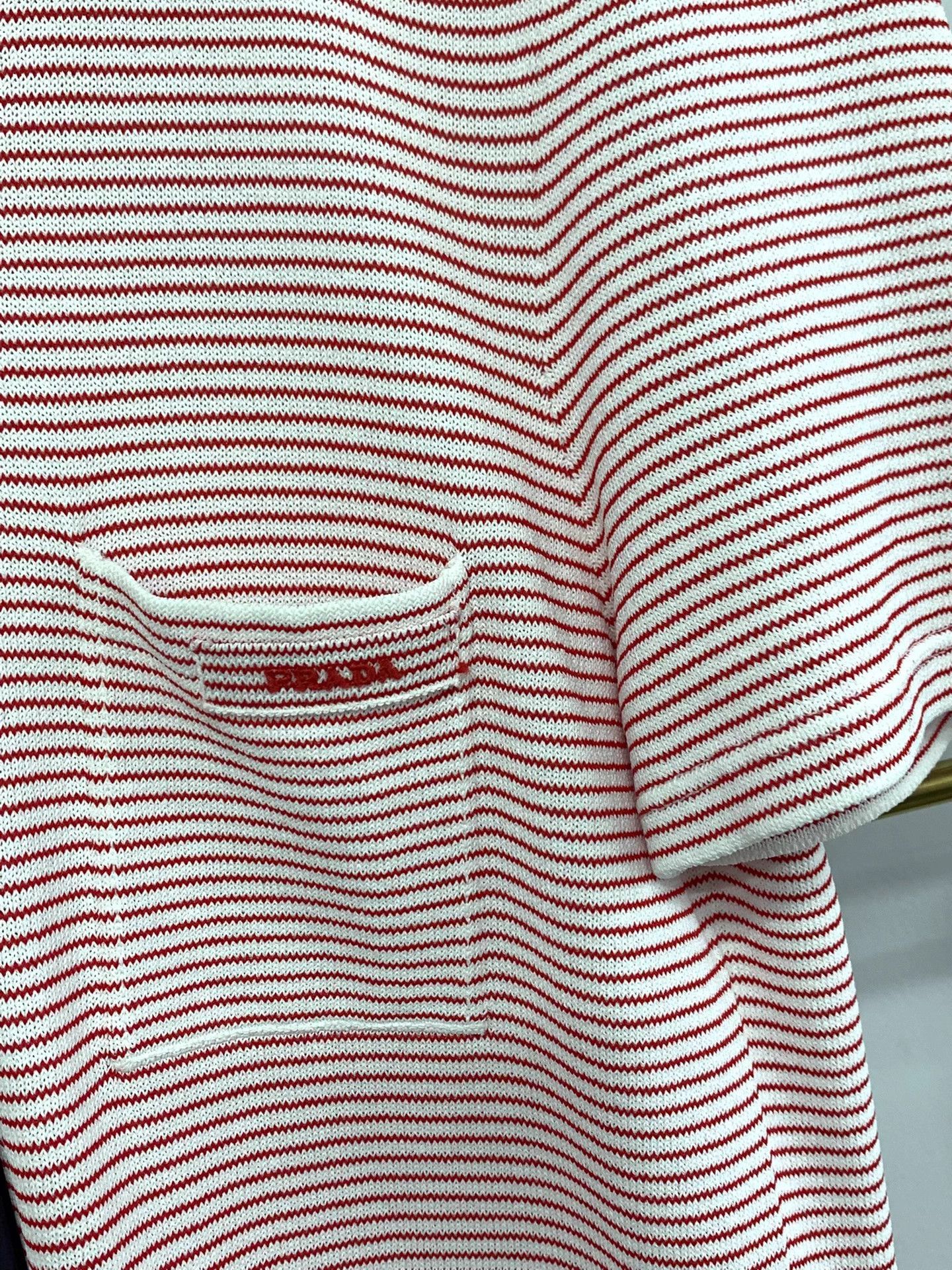 Prada Prada red and white stripe knit short sleeve T-shirt 42 NWT Size M / US 6-8 / IT 42-44 - 2 Thumbnail