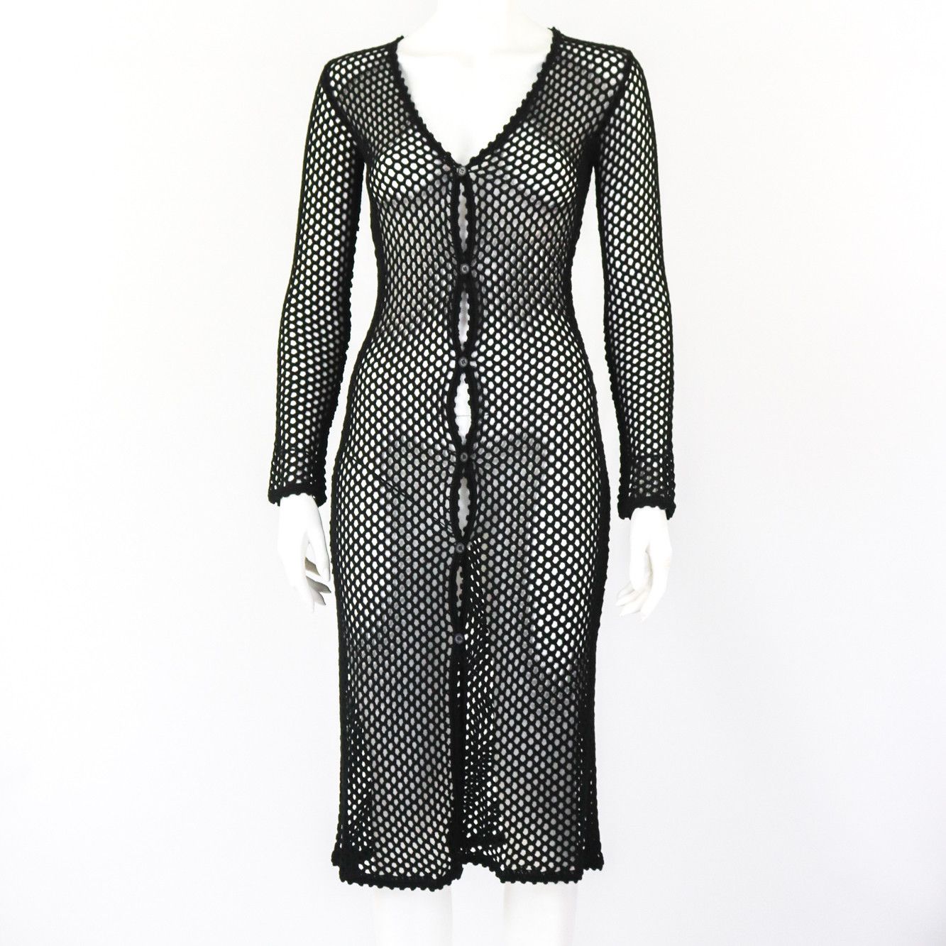 image of Dolce Gabbana x Vintage 1990S Dolce&gabbana D&g Fishnet Cardigan Dress Midi in Black, Women's (Size