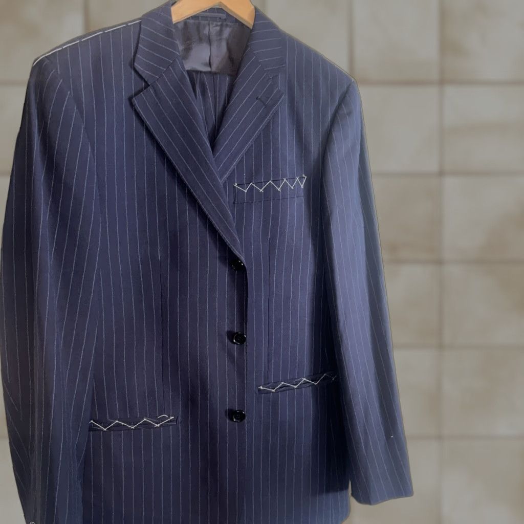 Apolis Linea sartoriale navy Pinstripe luxury suit wool US 40 Eur50 Made Italy Size 40R - 1 Thumbnail