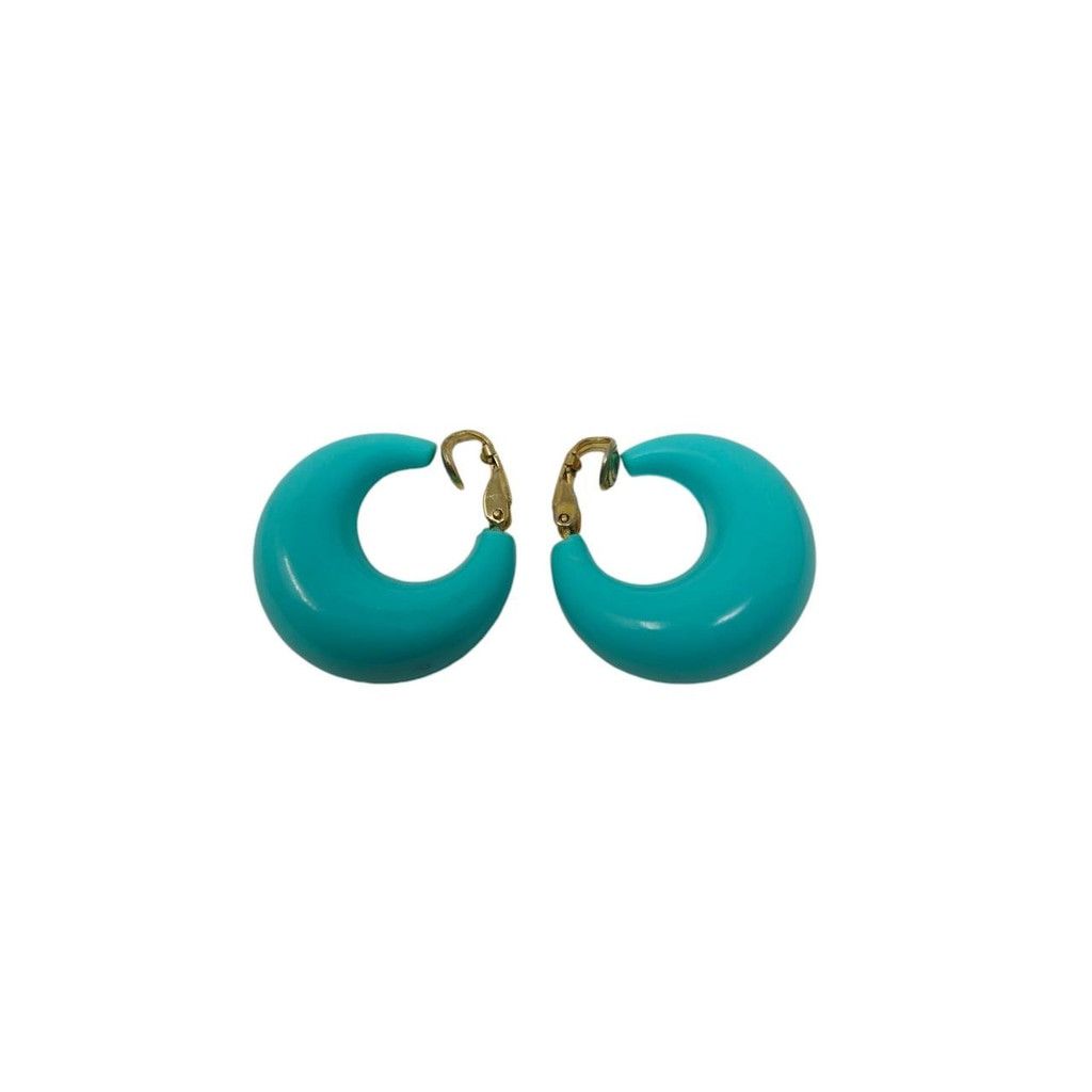 Handmade Vintage chunky crescent hoop clip-on earrings in turquoise Size ONE SIZE - 4 Thumbnail