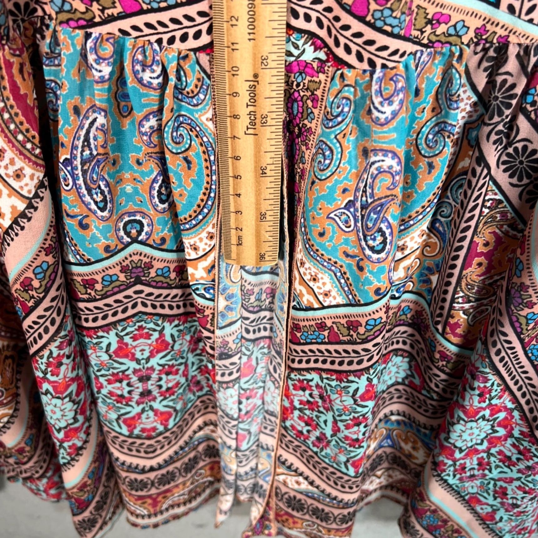 Vintage Kachel Womens XS Boho Patterned Maxi Dress with Tassels & Flowy Fit - Floral V-Neck Long Summer Casual Size XS / US 0-2 / IT 36-38 - 7 Thumbnail
