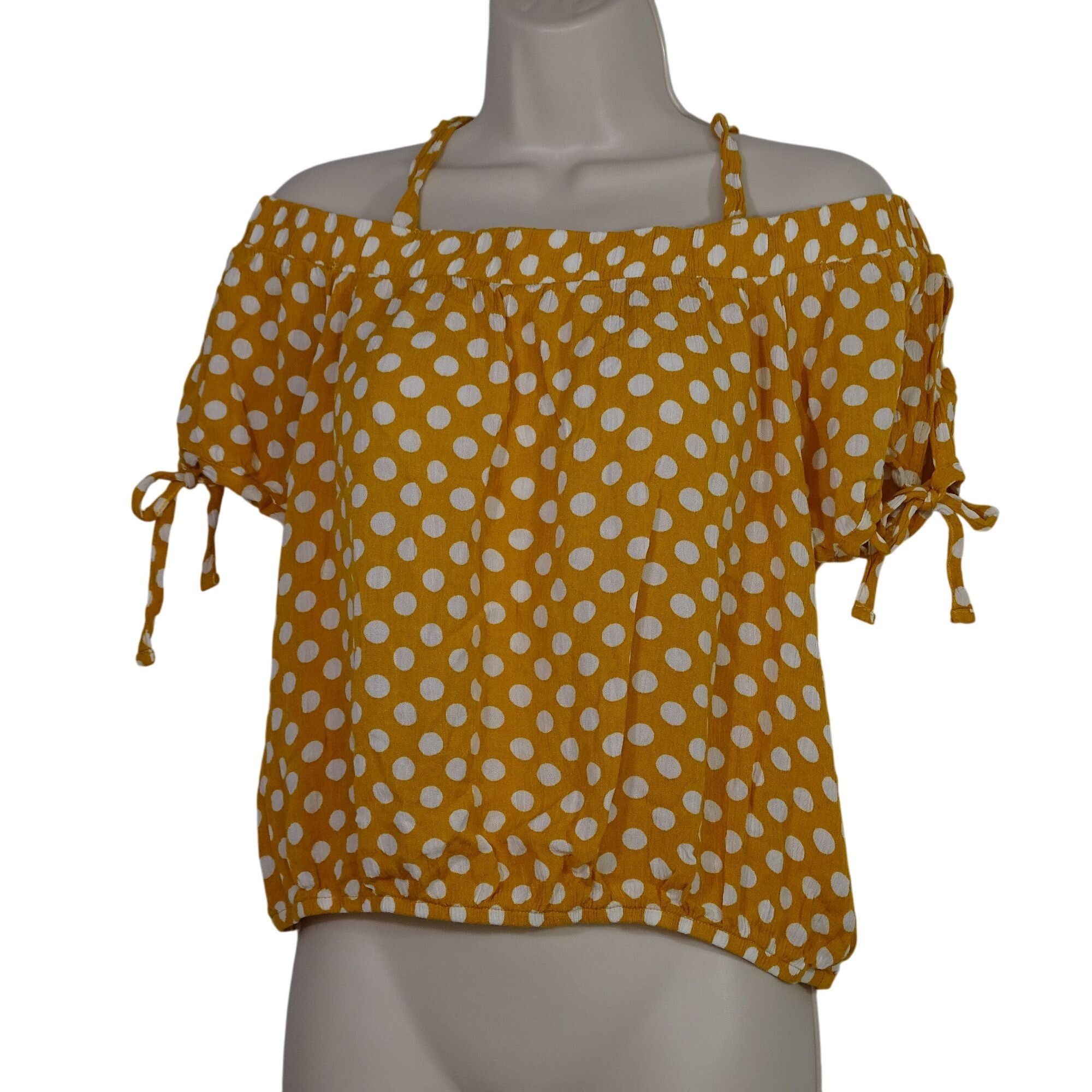 Almost Famous Almost Famous Yellow Polka Dot Off-Shoulder Crop Top Size L Size L / US 10 / IT 46 - 1 Thumbnail