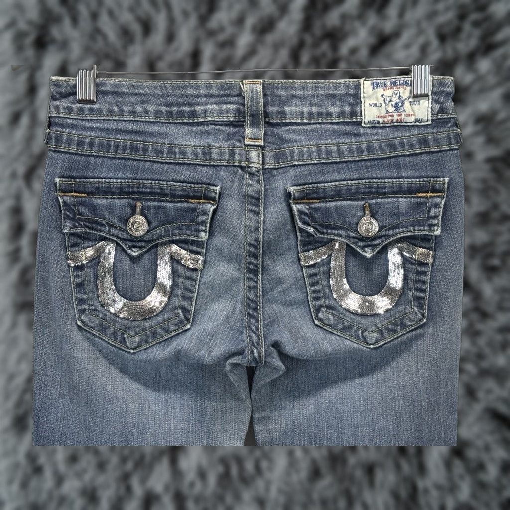 True Religion VINTAGE True Religion Jeans Women 29 28x32 Blue Sequin Pockets USA Y2K Womens Size 29" - 1 Thumbnail