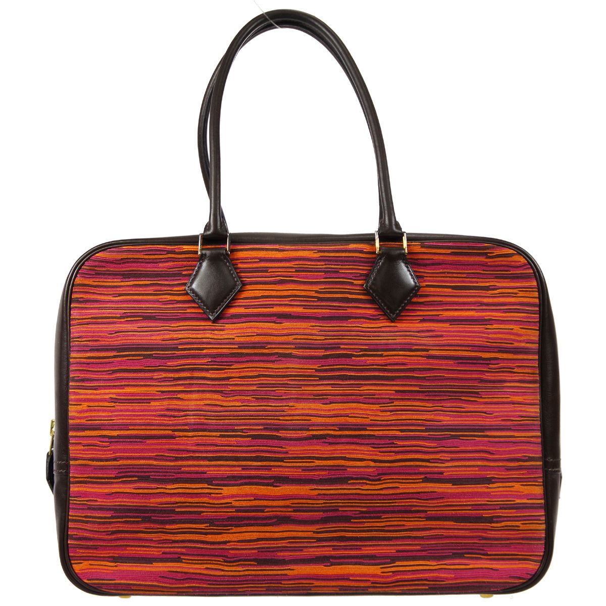 image of Hermes Plume 32 Handbag Orange Havane Vibrato Box Calf 58054 in Black, Women's
