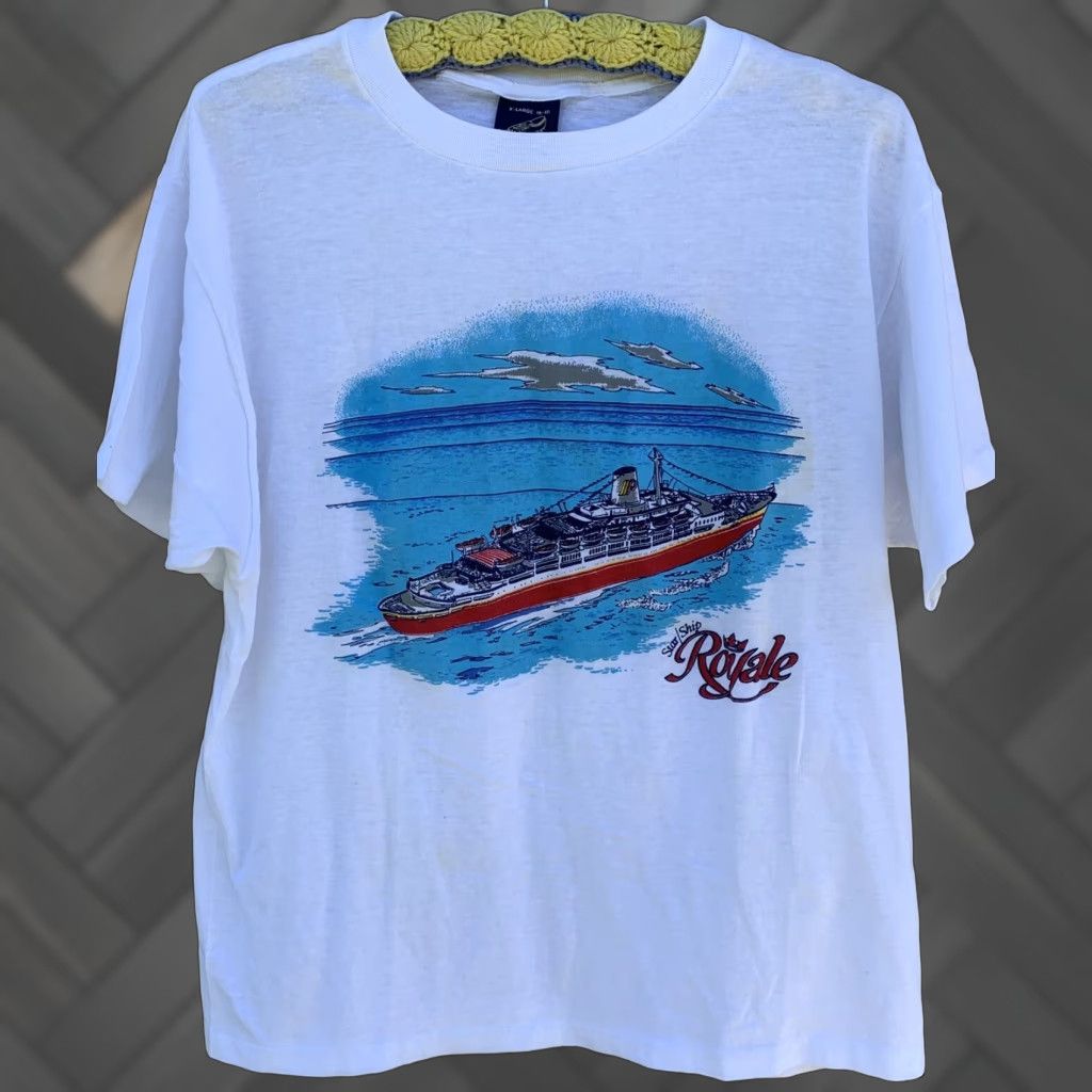 Vintage VINTAGE Sneakers T-Shirt, Star Ship Royal graphic tee, 80s, XL, White, Men, Short Sleeve, Single Stitch, Cotton/Polyester Blend, Made in USA Size US XL / EU 56 / 4 - 1 Thumbnail