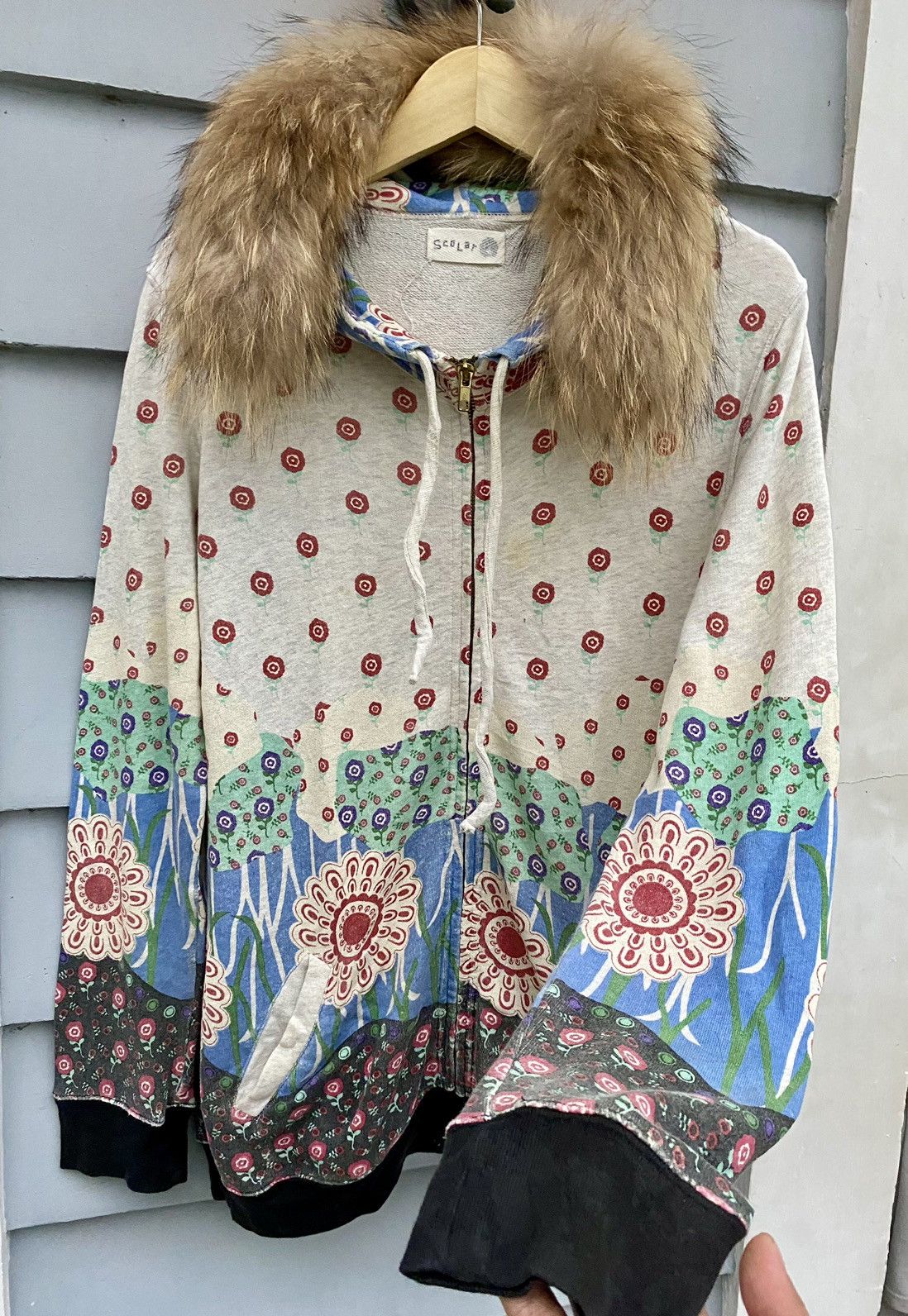 Japanese Brand Scolar Bohemian Japanese Floral All Over Hoodie With Fur Size US M / EU 48-50 / 2 - 4 Thumbnail
