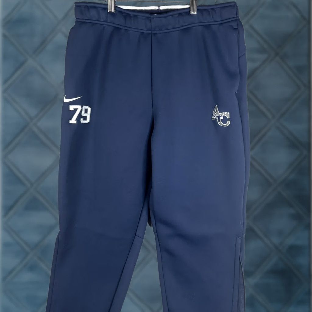 Nike Nike Dri-FIT Track Pants Mens Large Blue Fleece Elastic Waist Pockets 79 AC Logo Zippered Ankle Athletic Size US 33 - 1 Thumbnail