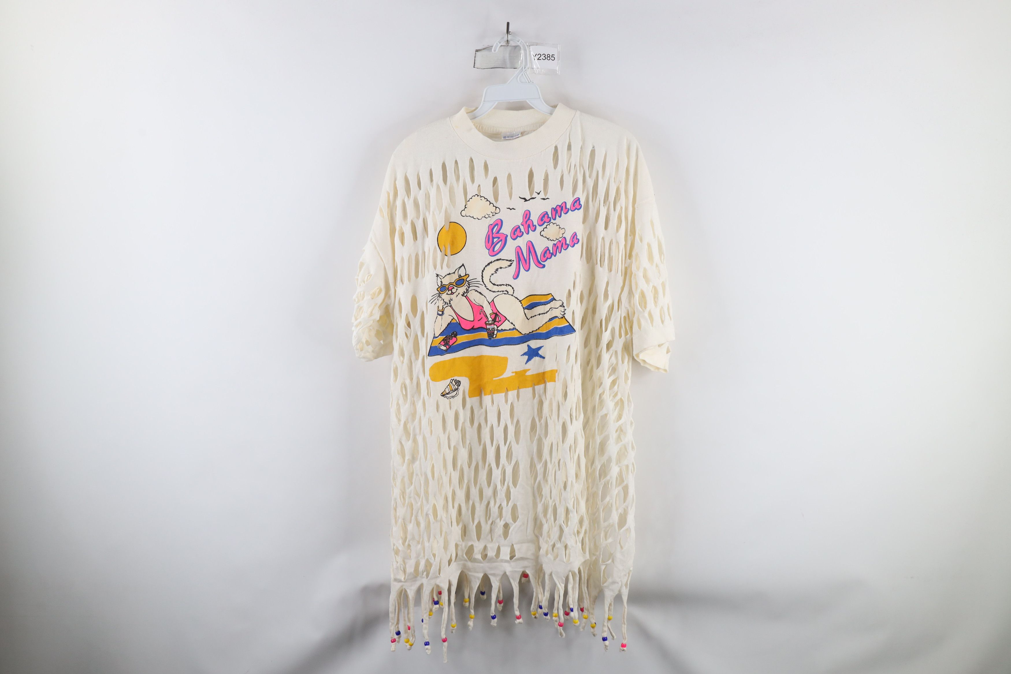 Vintage Vintage 90s Streetwear Cat Beach Cut Fringed Beaded T-Shirt Size 3XL / US 20-22 - 1 Thumbnail