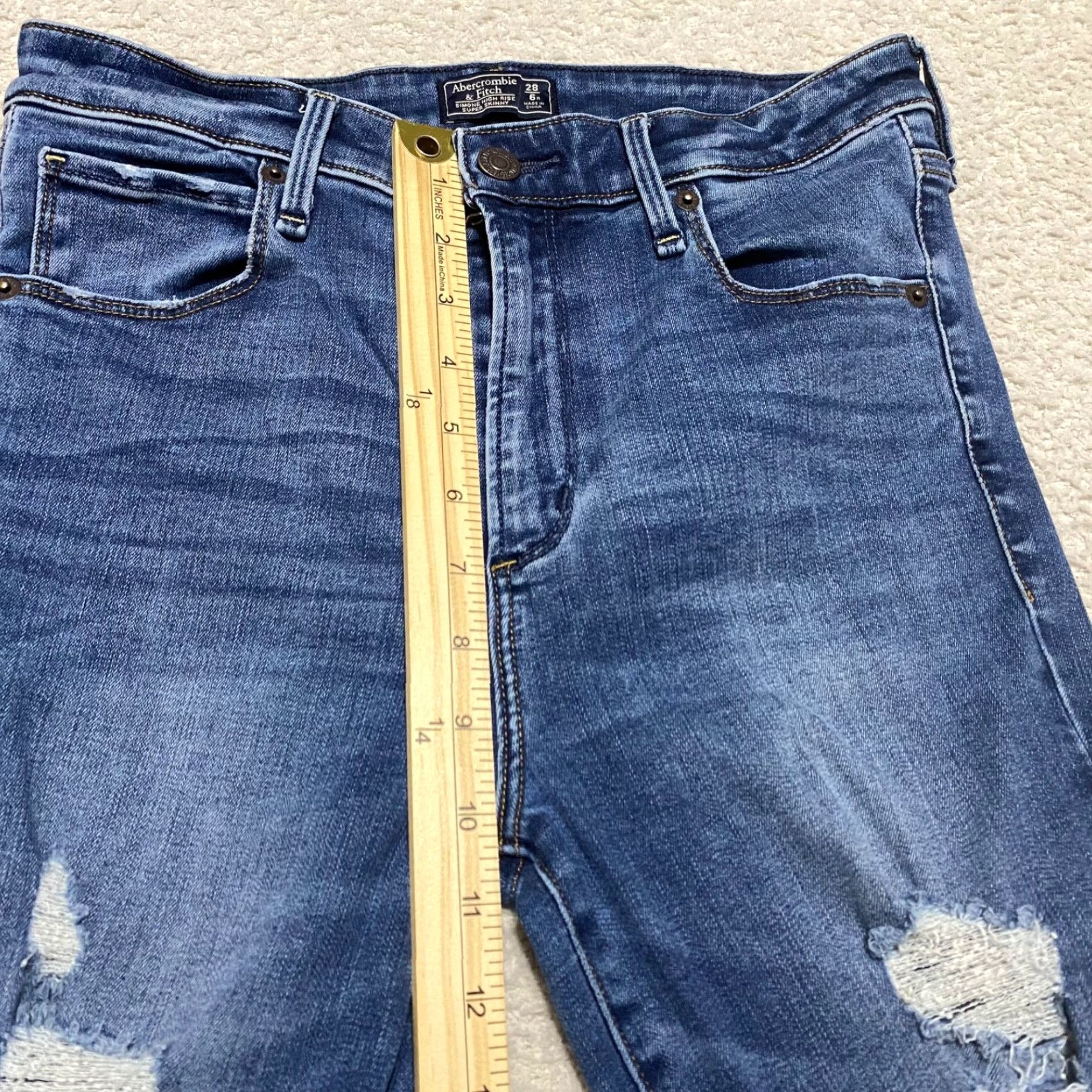Abercrombie & Fitch Abercrombie & Fitch Women Jeans 28 Blue Denim High Rise Slim Distressed Stretch Size 27" / US 4 / IT 40 - 4 Thumbnail