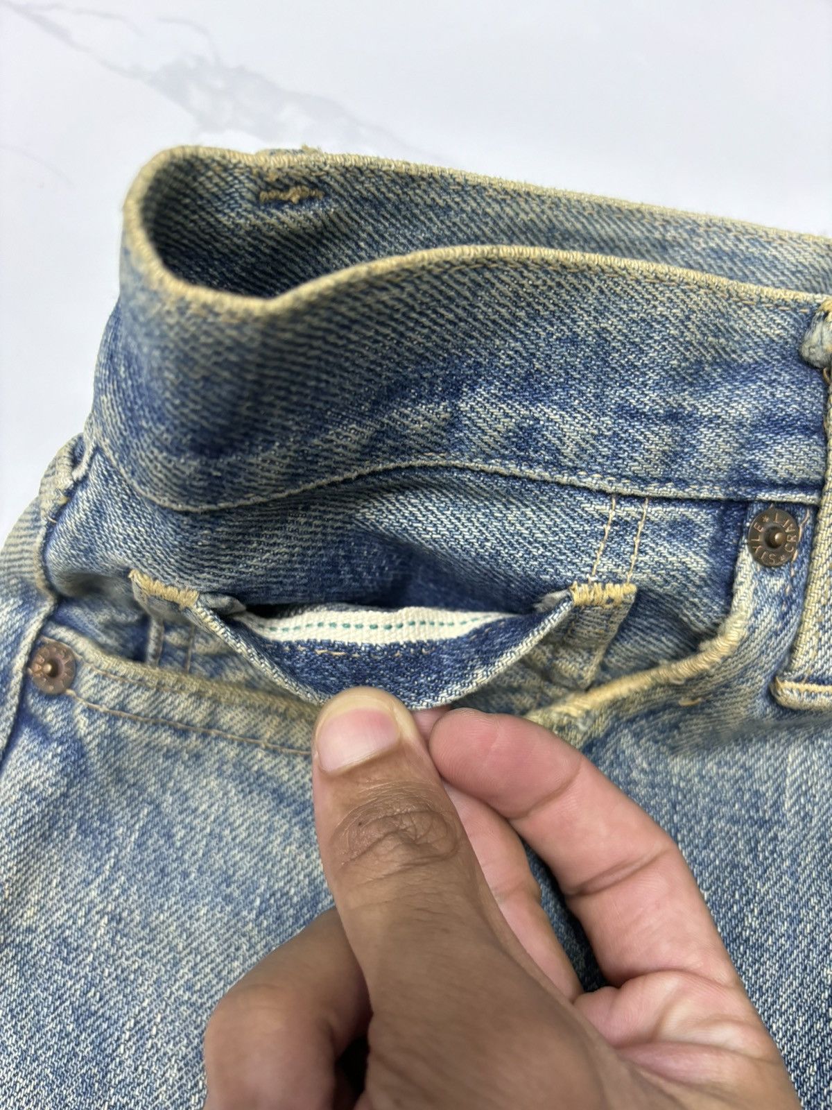 Kapital 🔥VINTAGE 70s BUCKLE BACK SELVEDGE JAPANESE DISTRESS DENIM Size US 30 / EU 46 - 12 Thumbnail
