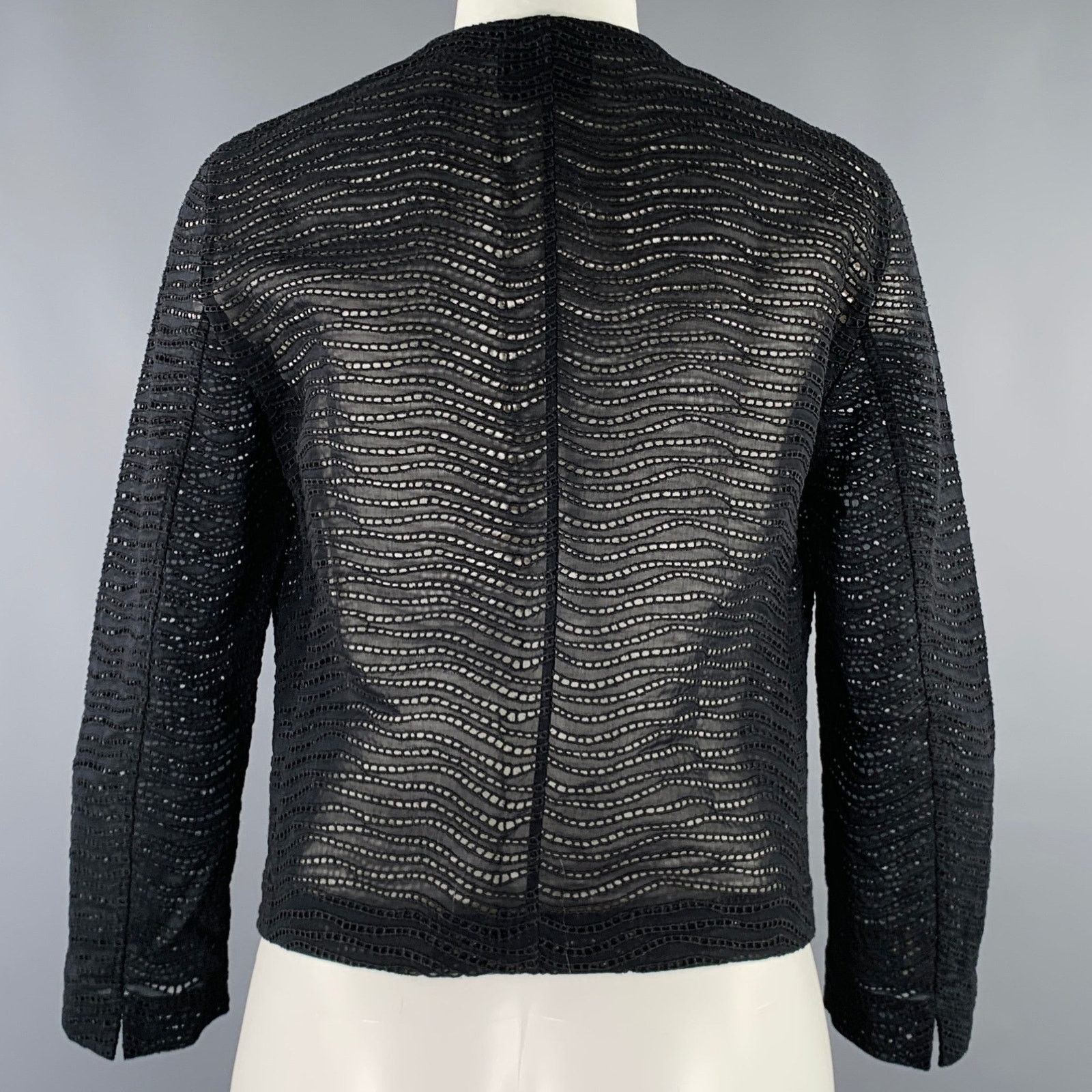 Akris AKRIS Size 6 Black Cotton Eyelet Open Front Jacket Blazer Size M / US 6-8 / IT 42-44 - 4 Thumbnail