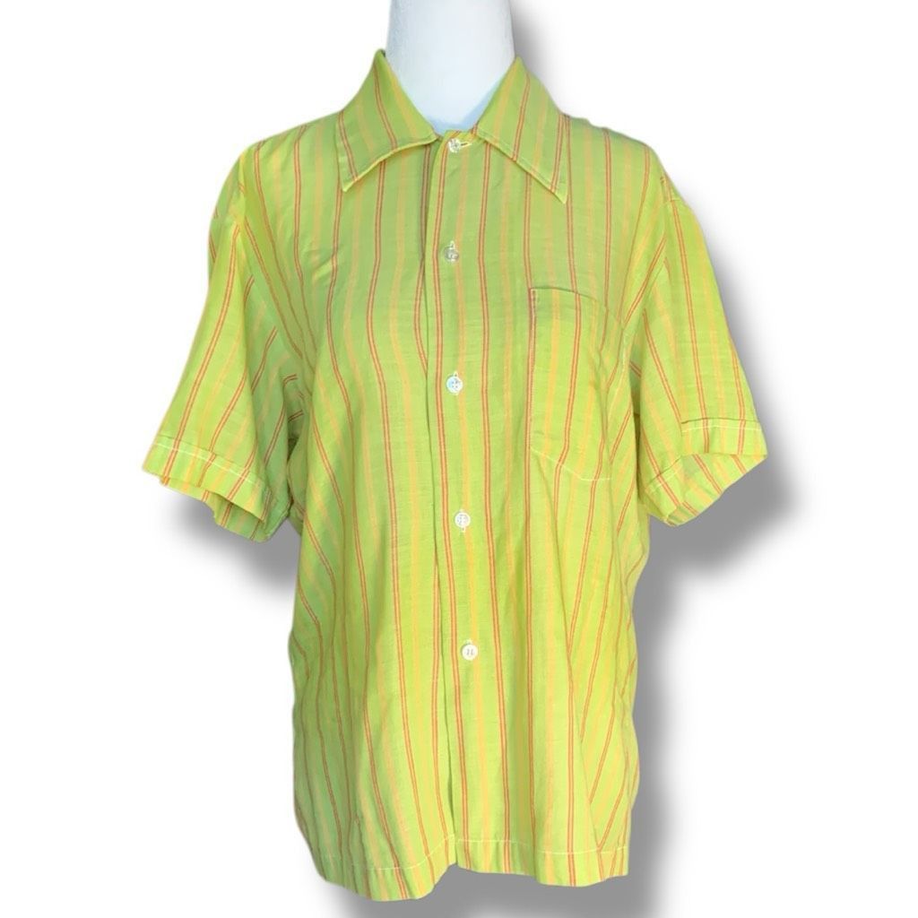 Vintage Vintage Brigade Striped Button Up Shirt Neon Green Orange Ye Size M / US 6-8 / IT 42-44 - 7 Thumbnail