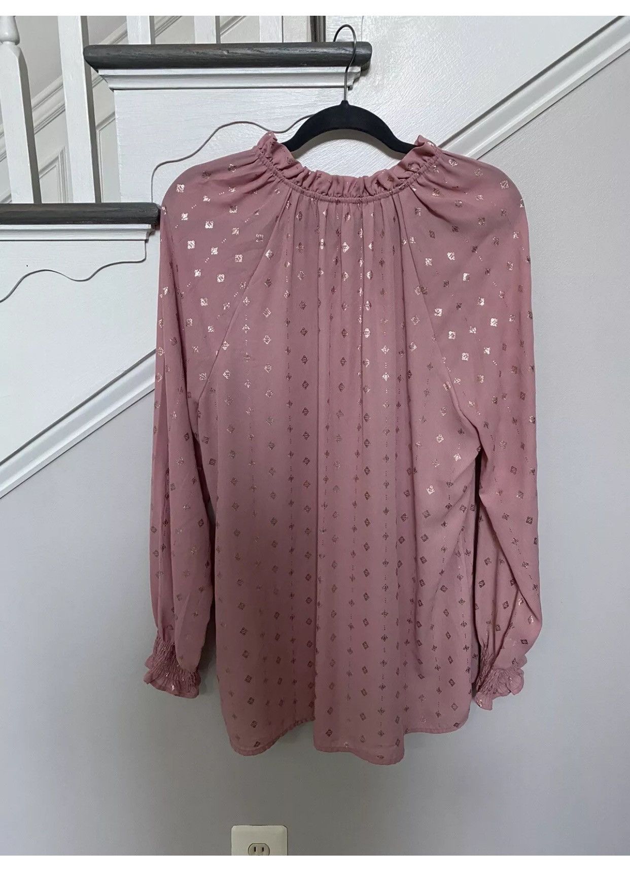 Other Time and Tru gold foil print sheer pink blouse Size XL / US 12-14 / IT 48-50 - 3 Thumbnail