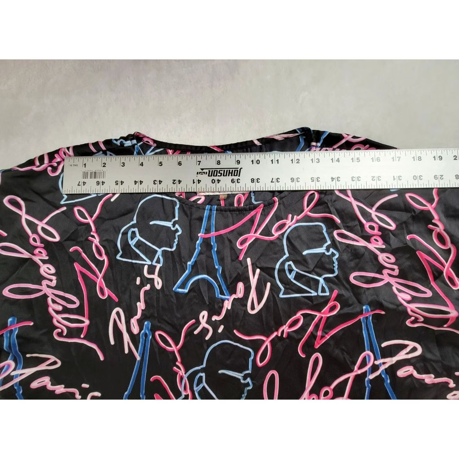 Karl Lagerfeld Karl Lagerfeld Women's Neon Print Round Neck Short Sleeve T-Shirt Black Large Size L / US 10 / IT 46 - 7 Thumbnail