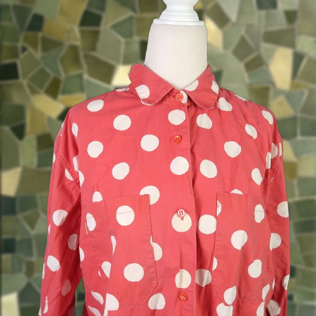 Vintage VINTAGE Forenza Shirt Polka Dot Button-Down 90s Coral Pink Cream Long Sleeve S Womens Size S / US 4 / IT 40 - 1 Thumbnail