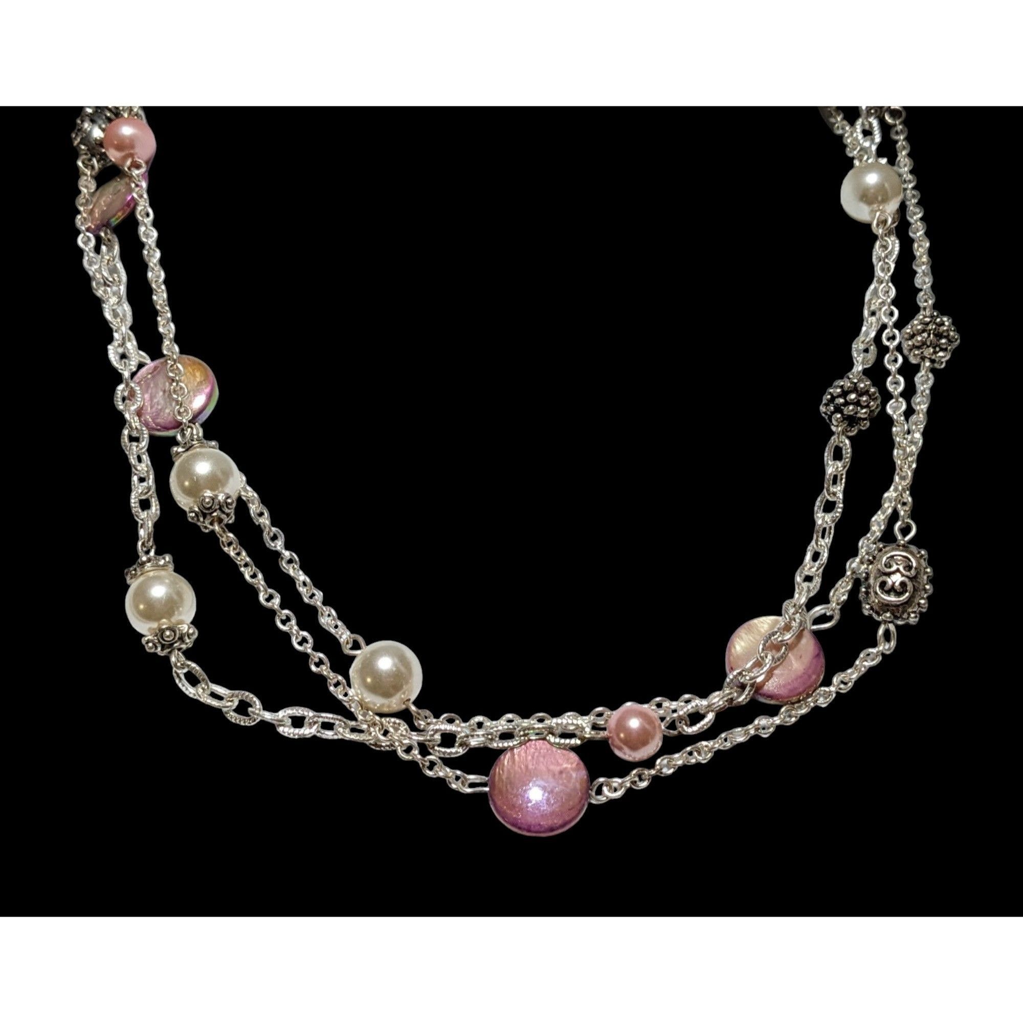 George George Silver Necklace With Pink & White Beads Size ONE SIZE - 3 Thumbnail