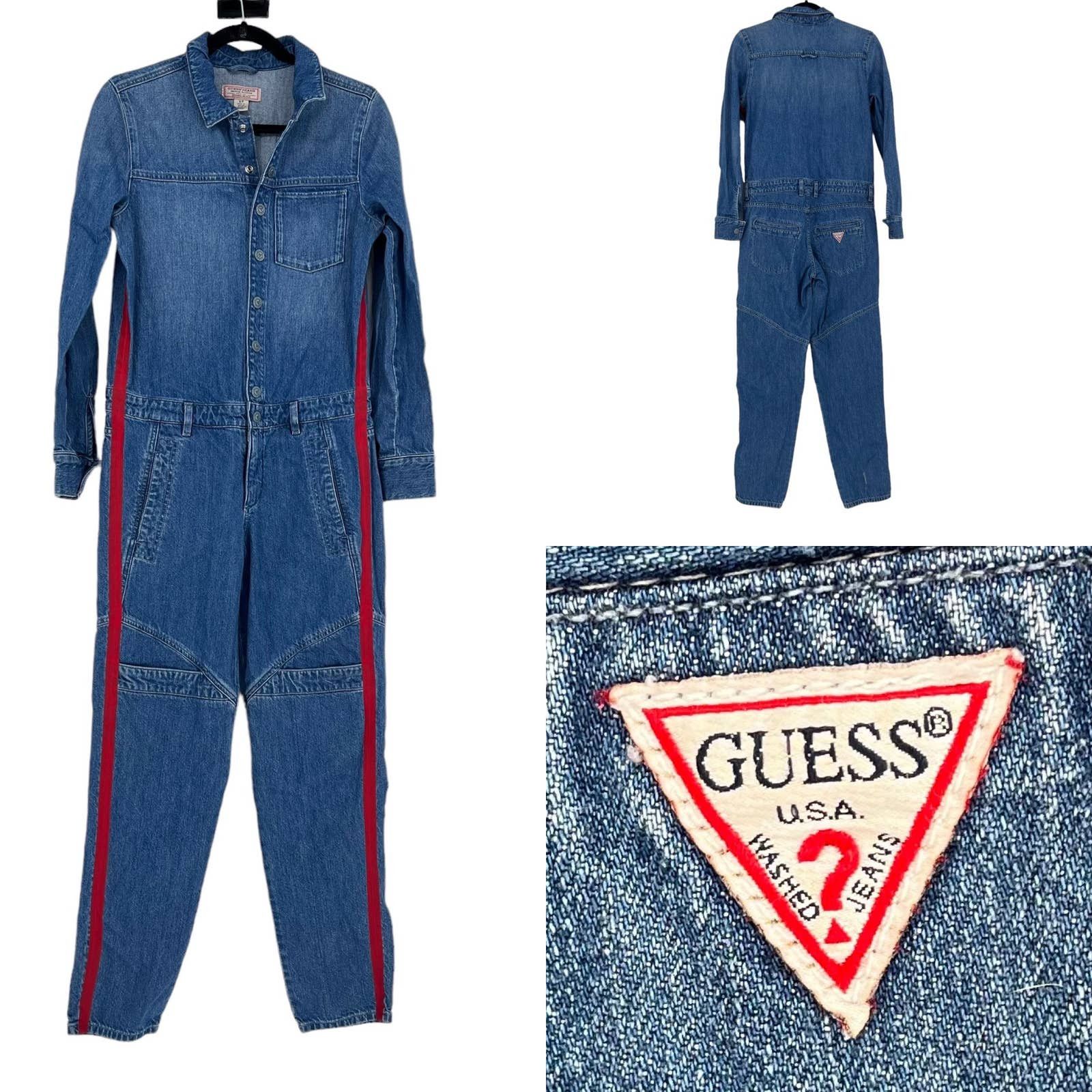 Guess Guess Denim Boilersuit Overall Jumpsuit Utility Red Stripe Grailed