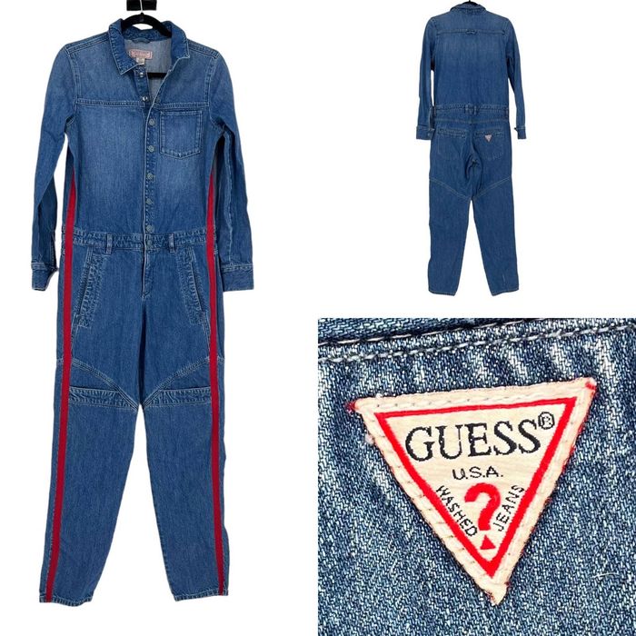 Guess Guess Denim Boilersuit Overall Jumpsuit Utility Red Stripe Grailed