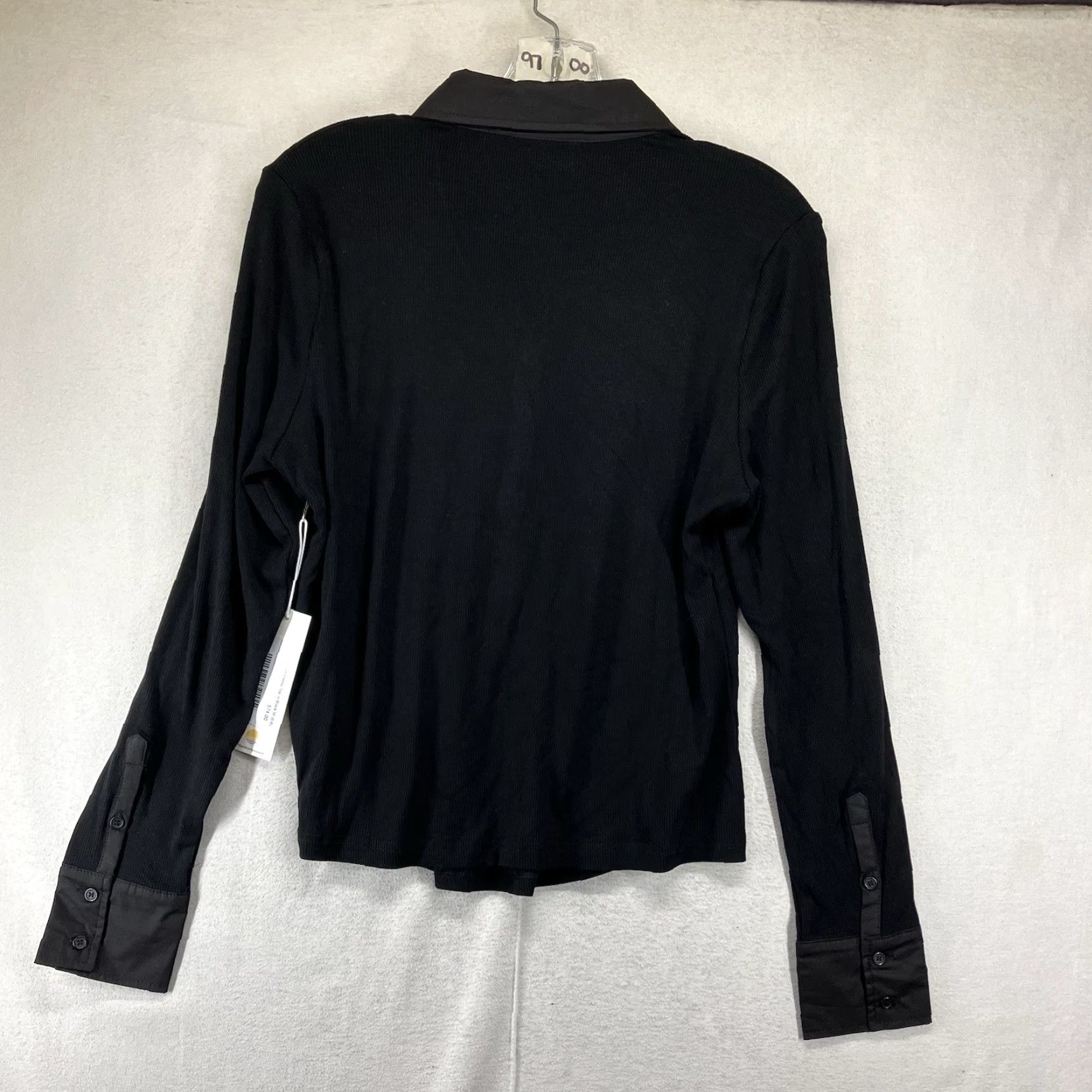 Vintage 78 & Sunny Women's Blouse Long Sleeve Collared Button Black Rayon Spandex Knit Stretch NWT Medium Size M / US 6-8 / IT 42-44 - 2 Thumbnail