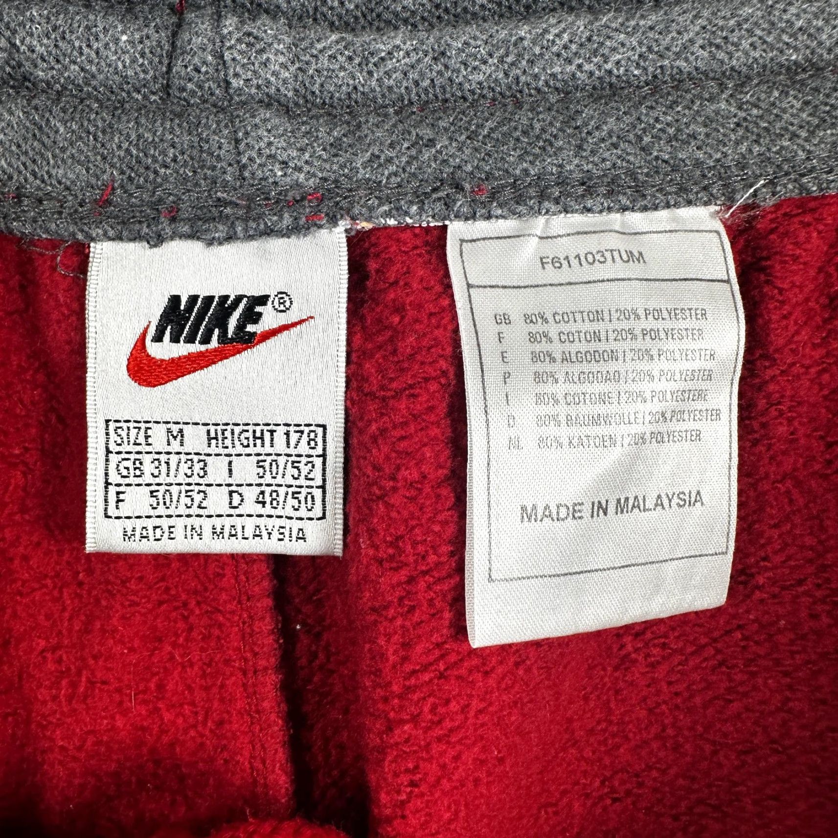 Nike VINTAGE Nike Sweatpants Mens M Red Fleece Jogger Pants Elastic Waist Size US 31 - 2 Thumbnail