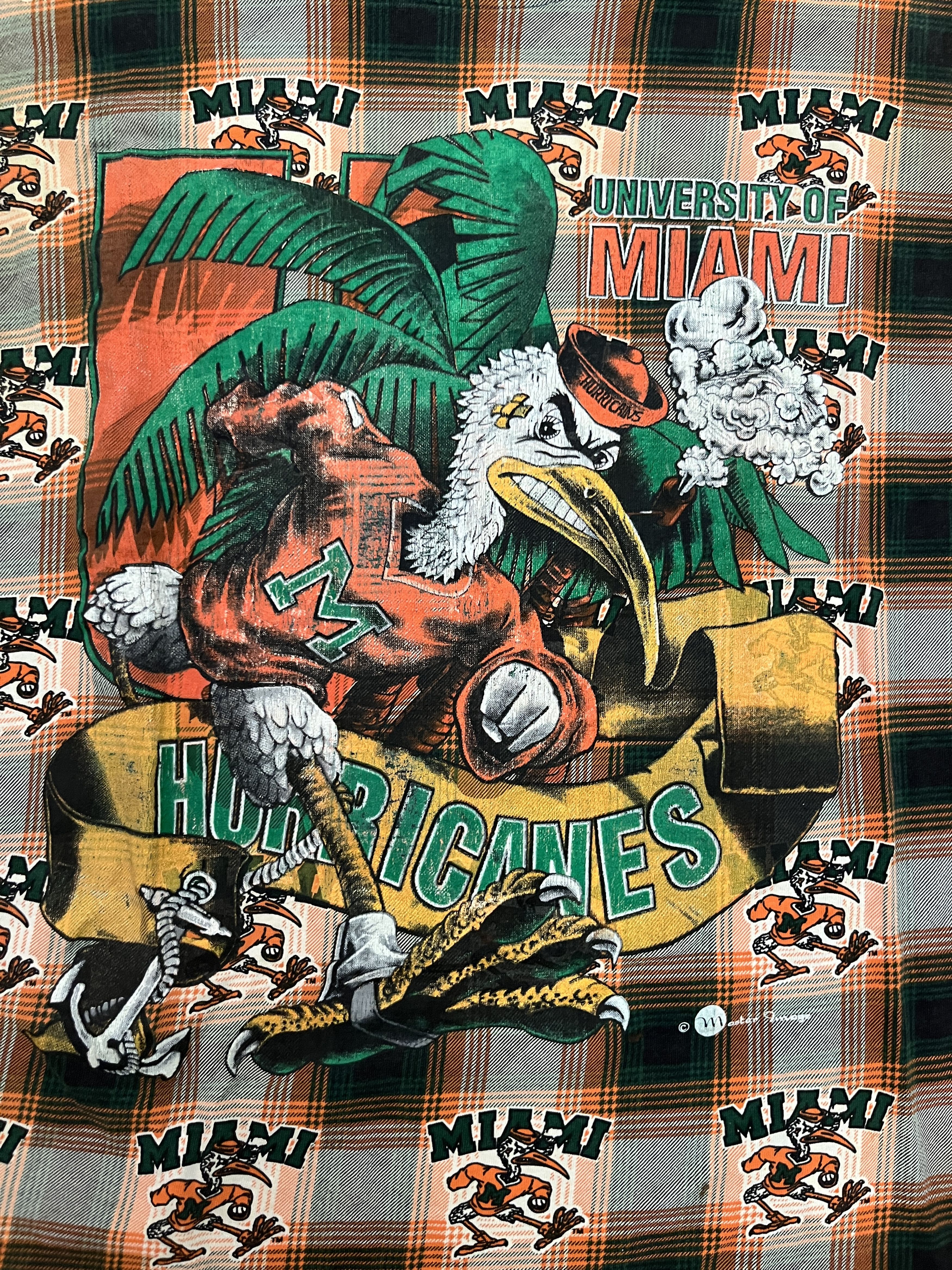 Vintage Vtg 90s University of Miami Hurricanes Plaid AOP Tee XL Size US XL / EU 56 / 4 - 2 Thumbnail