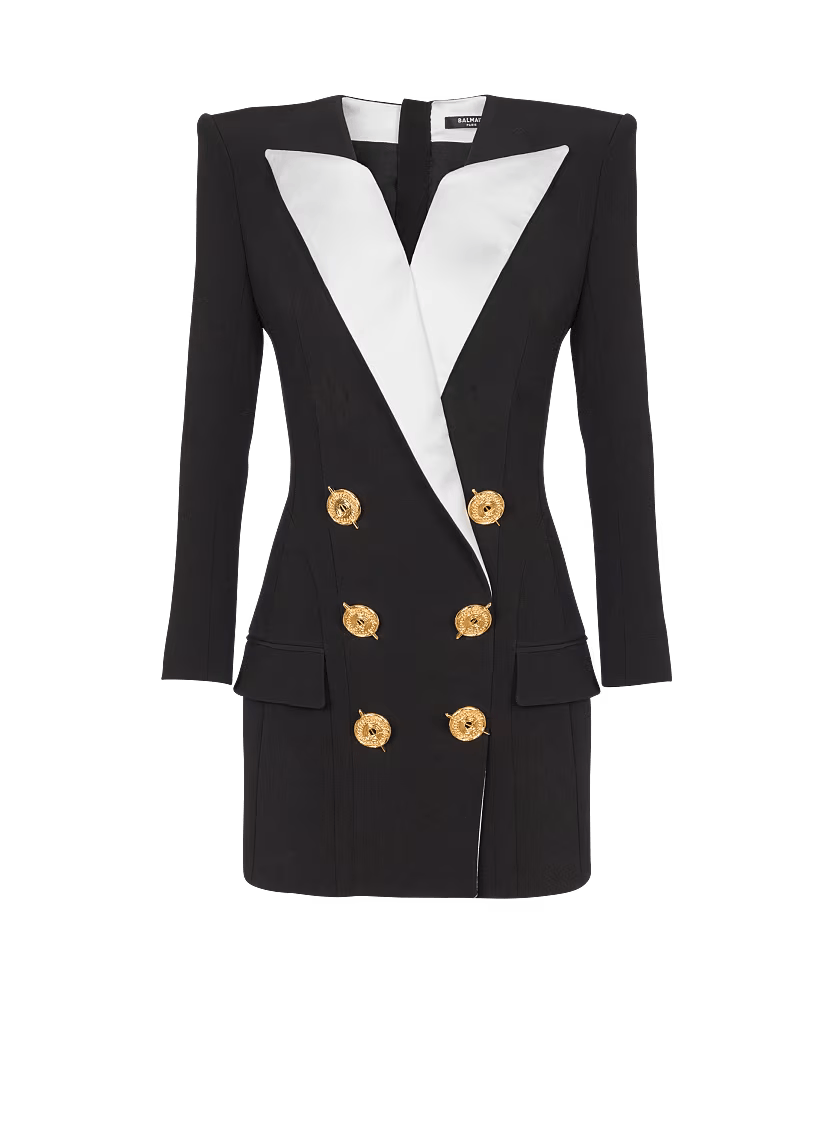 Balmain o1s1wg111225 Short Two Tone Crepe Dress in Black Size S / US 4 / IT 40 - 1 Thumbnail