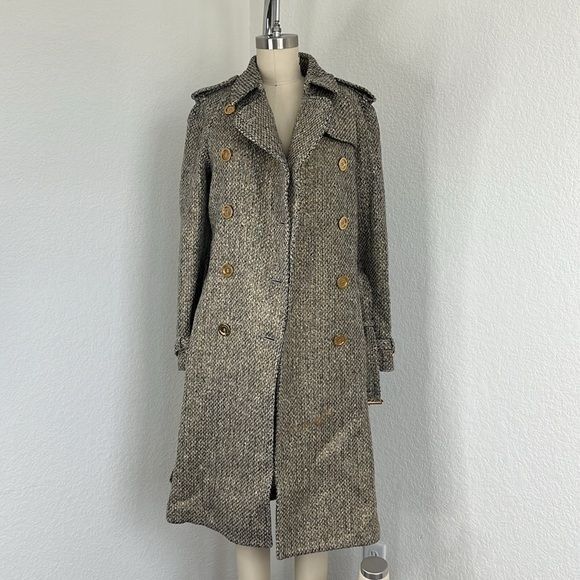 Burberry Burberry Metallic Tweed Gold Belted Trench Coat Jacket Size S / US 4 / IT 40 - 3 Thumbnail