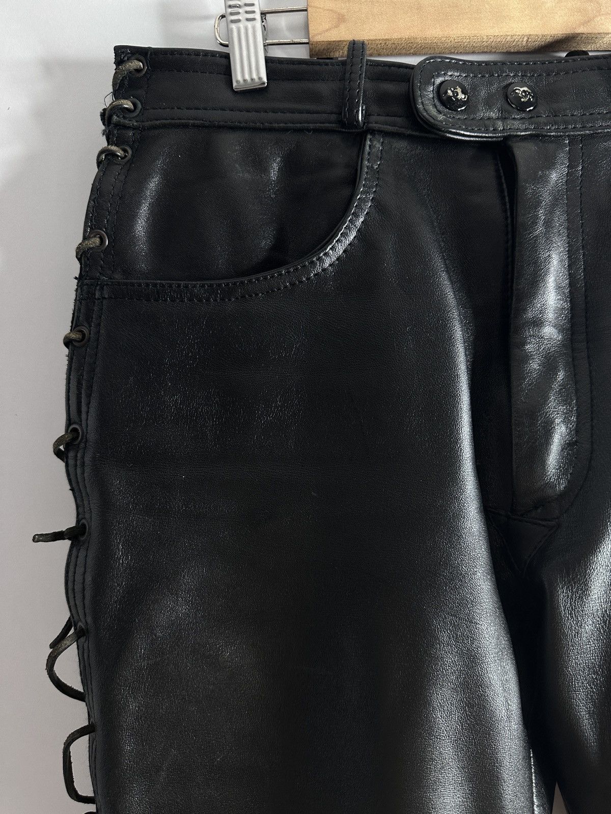 Other Vintage Polo Heavy Leather Lace-Up Pants Black size 38 Size 27" / US 4 / IT 40 - 6 Thumbnail