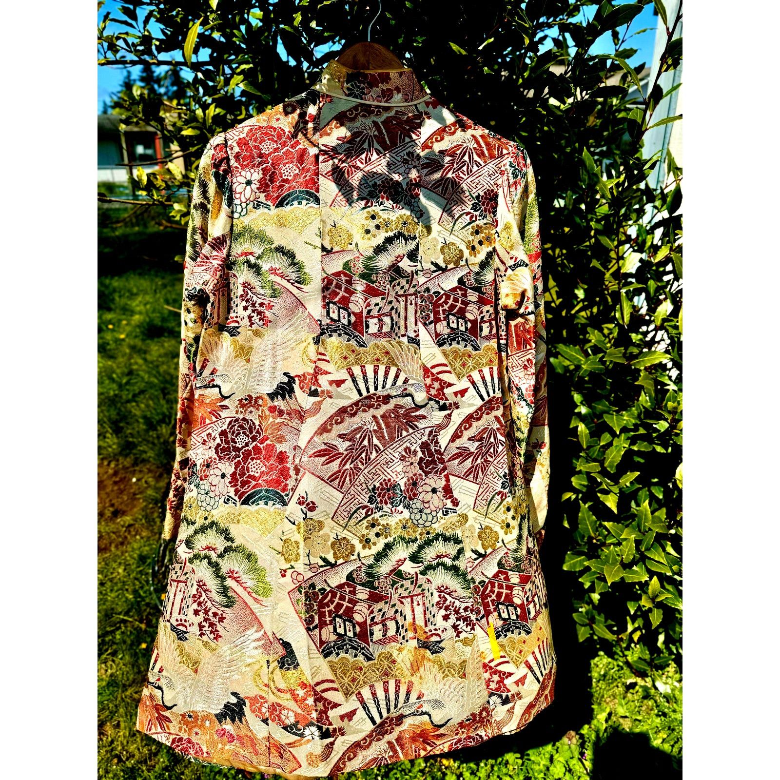 Vintage Vintage 60s Mid-Century Brocade Jacket Pagoda & Crane Motifs Size M / US 6-8 / IT 42-44 - 5 Thumbnail