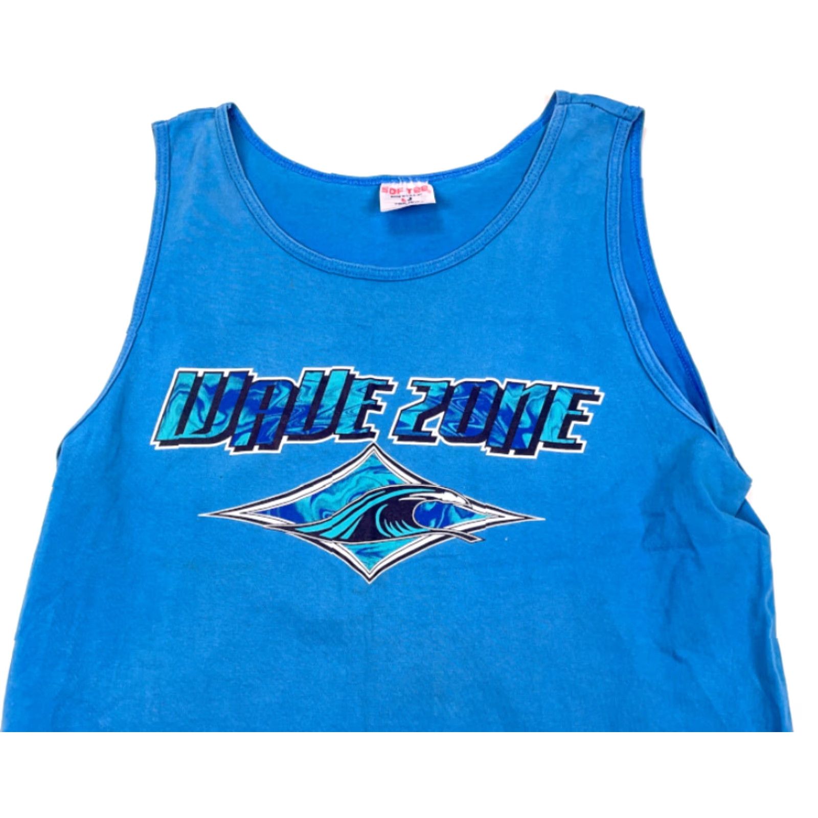 TEE JAYS VTG 90s Wave Zone Double-Sided Print Tank Top Adult Large Blue Tee Jays USA Surf Beach Shirt Mens L Blue 90s Theme Vintage Tank Top Size US L / EU 52-54 / 3 - 3 Thumbnail
