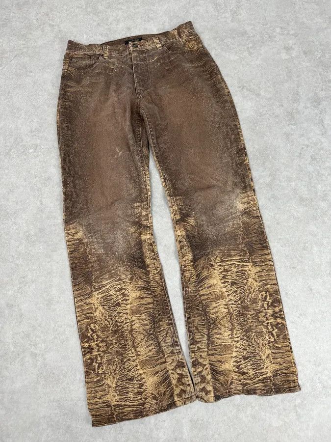 Roberto Cavalli 2000s Roberto Cavalli Brown Sand Eroded Flared Jeans Size US 32 / EU 48 - 5 Thumbnail