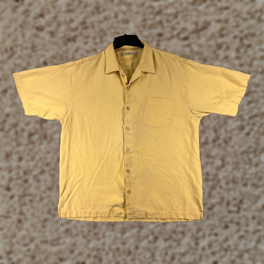 Tommy Bahama VINTAGE Tommy Bahama Shirt Men Large Yellow Silk Palm Date 2007 Aloha, Beach, Hawaiian, Vacation, Resort Button-Up Shirt Mens Size US L / EU 52-54 / 3 - 1 Thumbnail