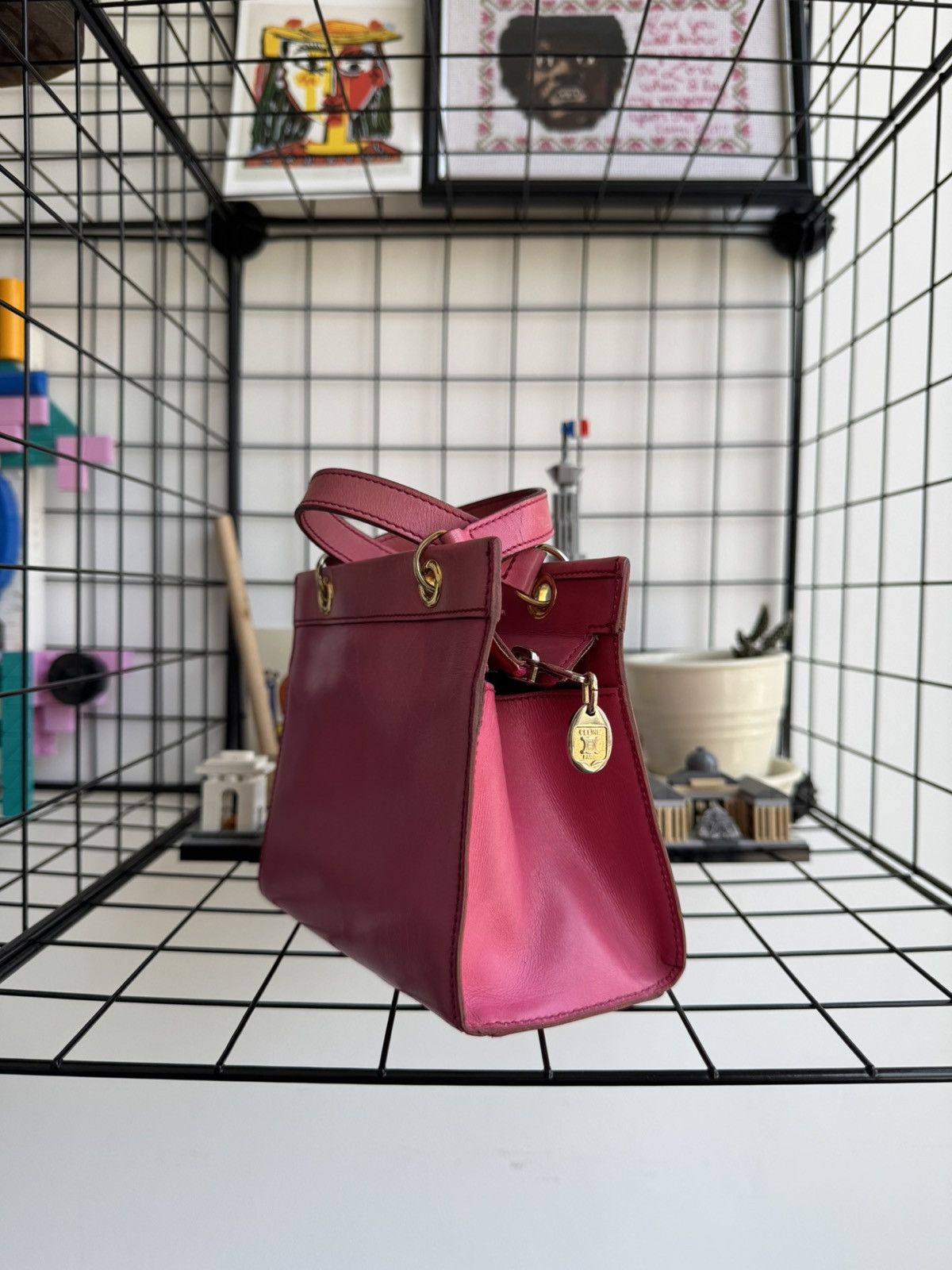 Celine Vintage Celine Triomphe Pink Leather Handbag Size ONE SIZE - 1 Thumbnail