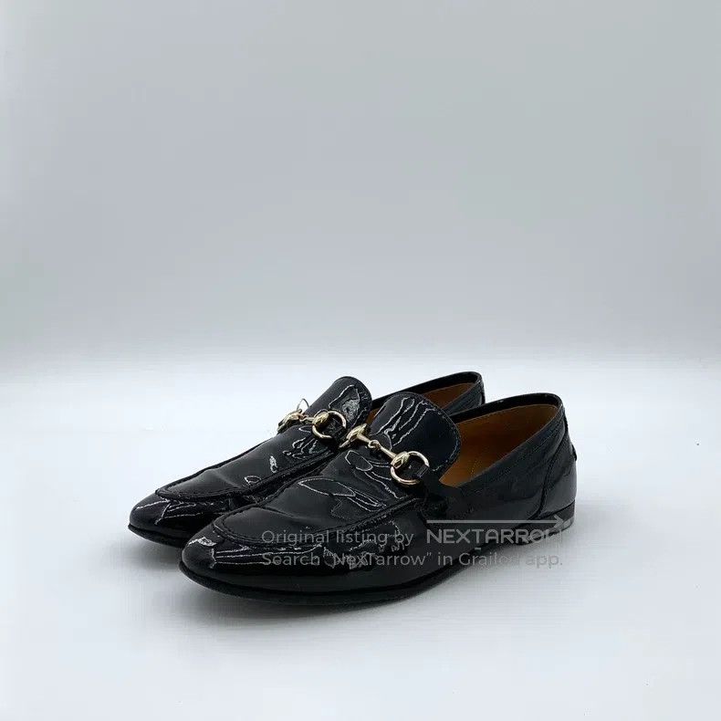 Gucci Gucci Black patent leather shiny horse buckle casual flat Size US 5 / IT 35 - 1 Thumbnail