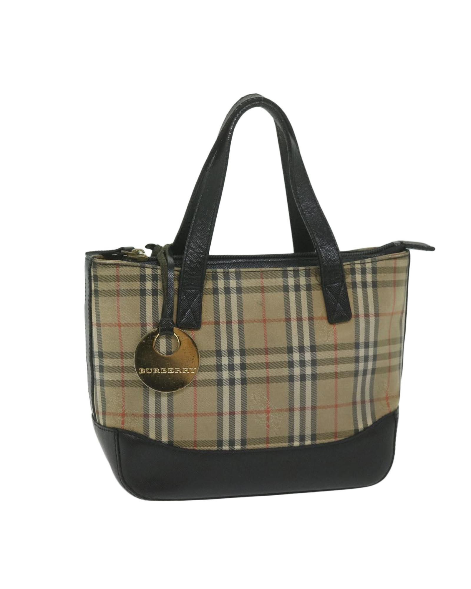 image of Burberry Beige Canvas Check Bag With Metal Fittings, Women's