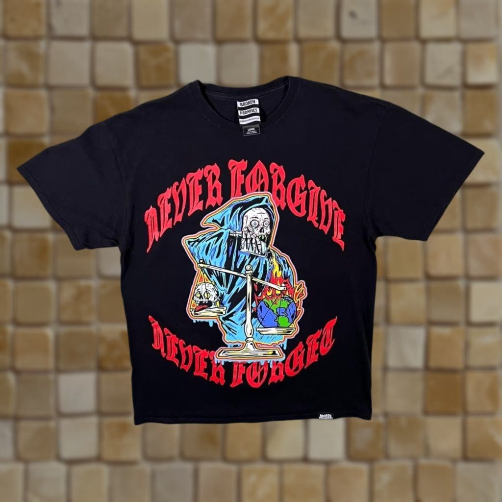 Broken Promises Co. Broken Promises Co. "Never Forgive" Tattoo Goth Graphic Black T-Shirt Large Shirt Mens Cotton Graphic Print Front & Back Size US L / EU 52-54 / 3 - 1 Thumbnail