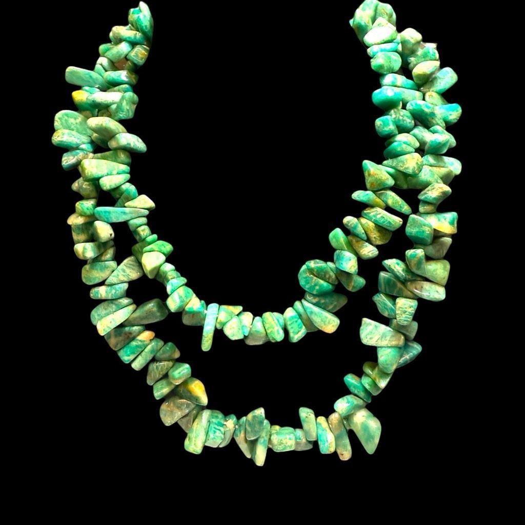Vintage AMAZONITE Vintage Gemstone Long Green Blue Genuine Stone Nec Size ONE SIZE - 2 Thumbnail