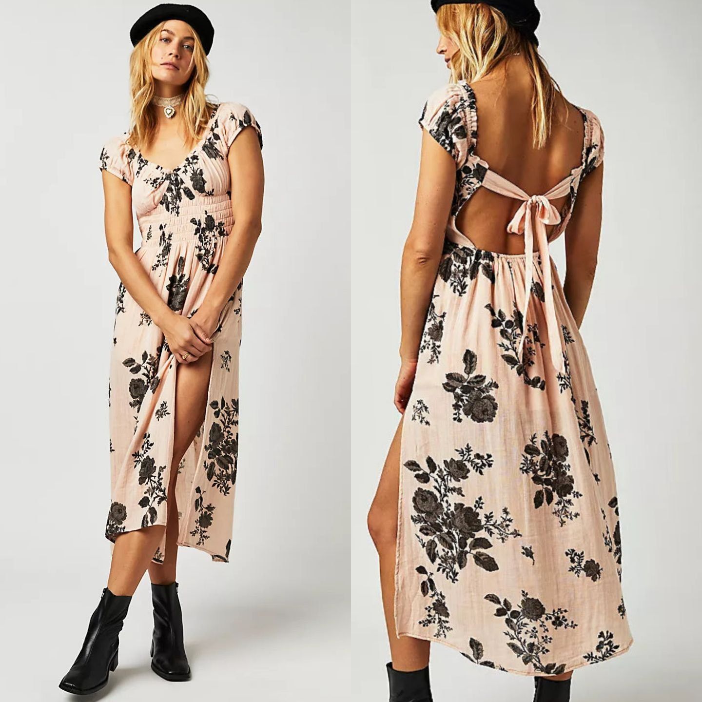 New Free People Forget Me Not Midi Dress $128 SMALL Peach