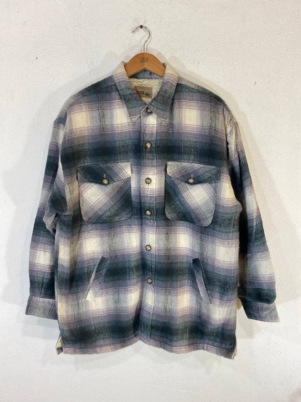 image of Avant Garde x Flannel Outdoor Wear Flannel Shadow Plaid Jacket Fleece Lining in Green White (Size X
