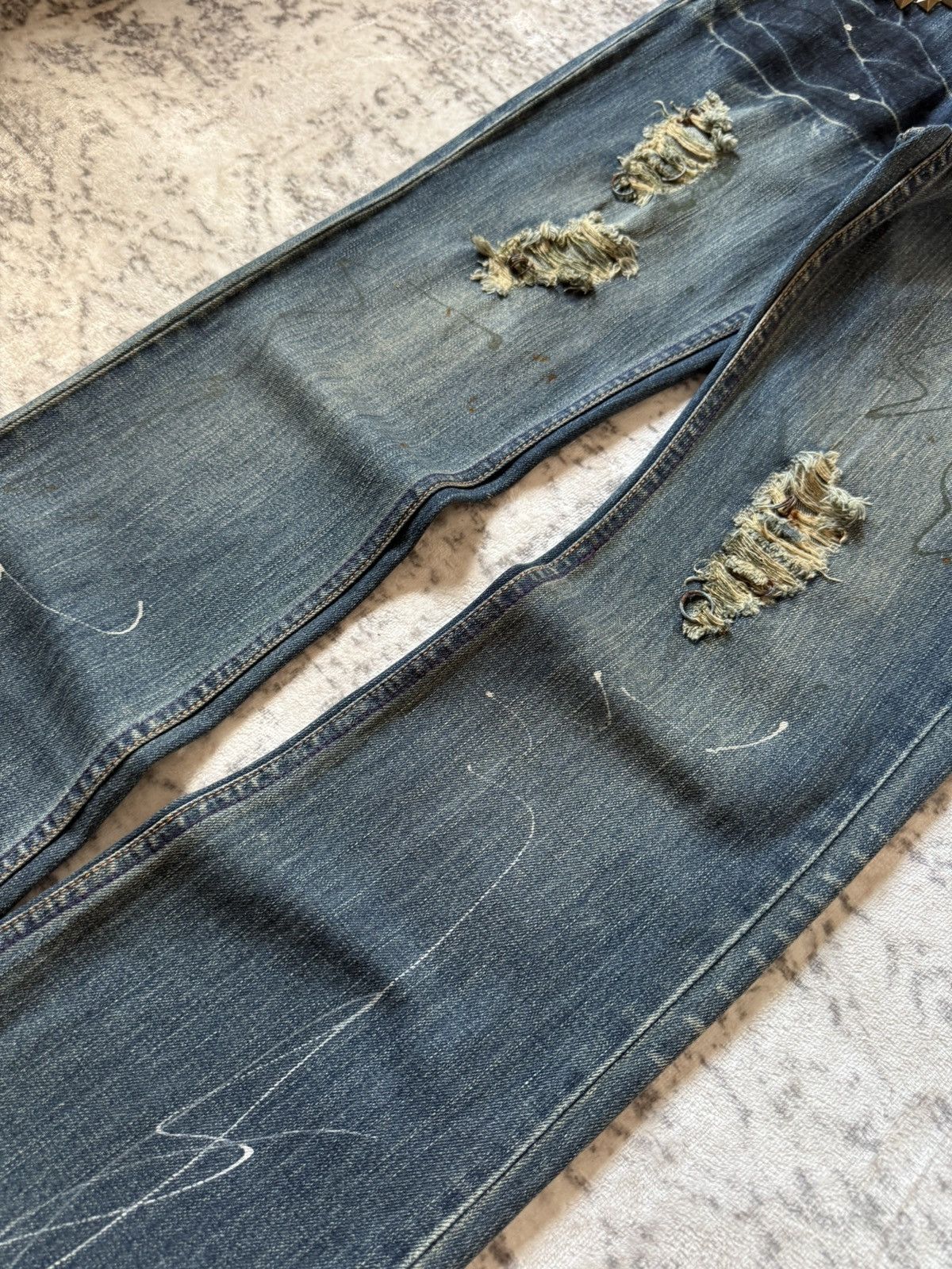 If Six Was Nine Root Three Japan Studded & Pierced Rusty Wash Flared Jeans Size US 32 / EU 48 - 12 Thumbnail