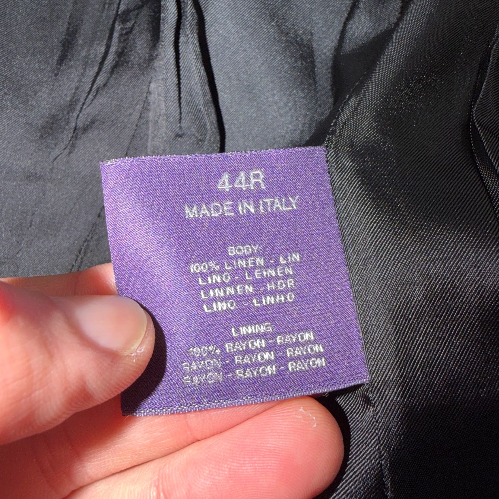 Ralph Lauren Purple Label VINTAGE Ralph Lauren Purple Label Black Linen Suit Jacket Mens 44R Pinstripe Blazer 2-Button Notch Peak Vintage Mens Jacket Size 44R - 4 Thumbnail