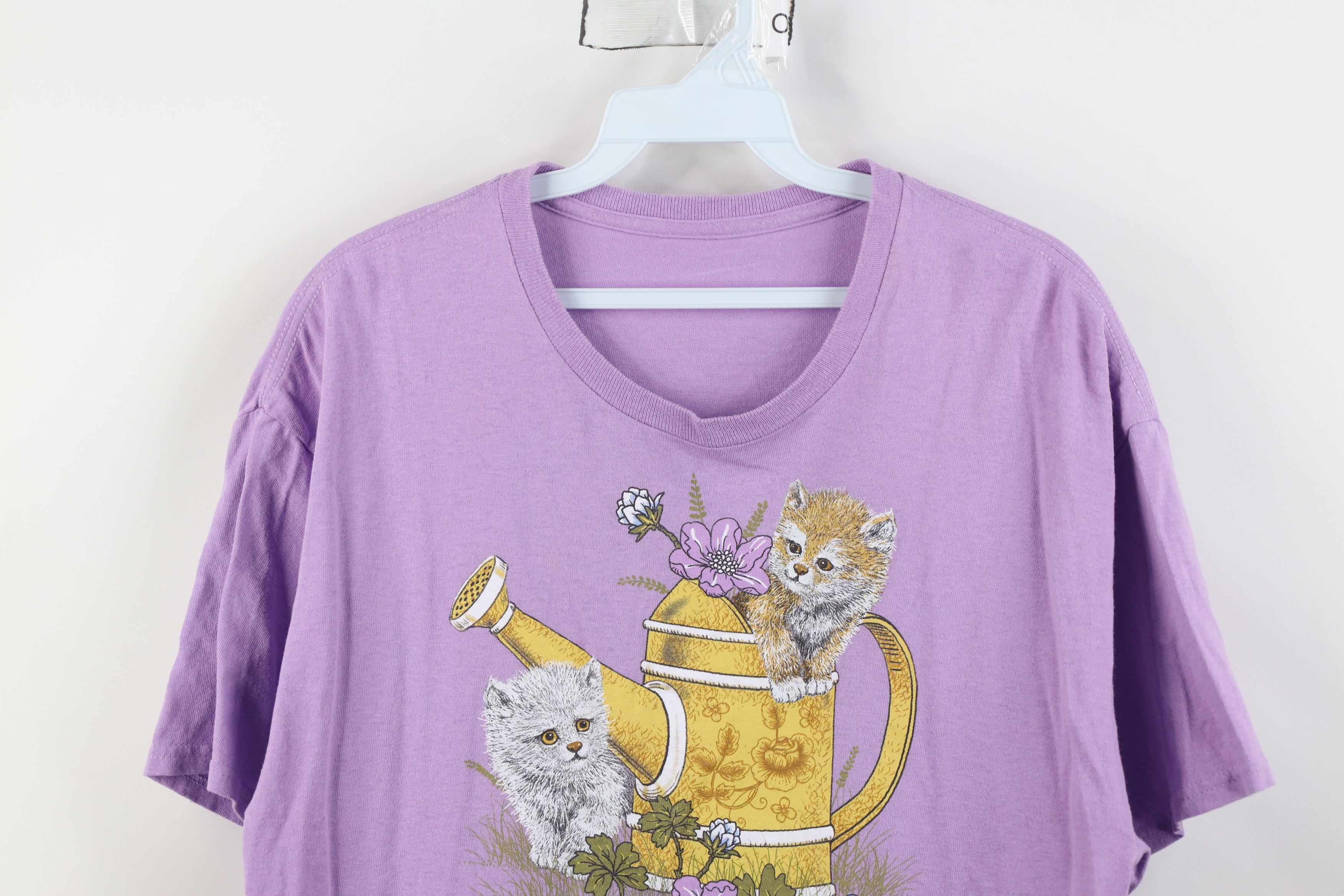 Vintage Vintage 90s Y2K Babydoll Flower Cat Kitten T-Shirt Purple Size L / US 10 / IT 46 - 2 Thumbnail