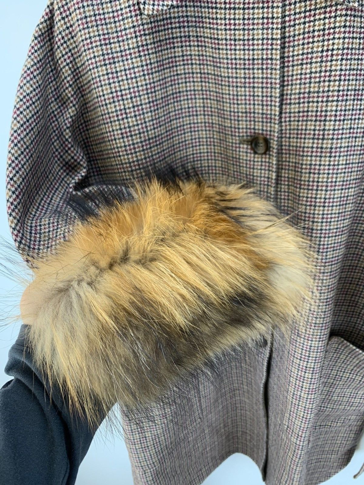 Weekend Max Mara WEEKEND MAX MARA BEIGE HOUNDSTOOTH WOOL FUR TRIMMED COAT Size XS / US 0-2 / IT 36-38 - 5 Thumbnail