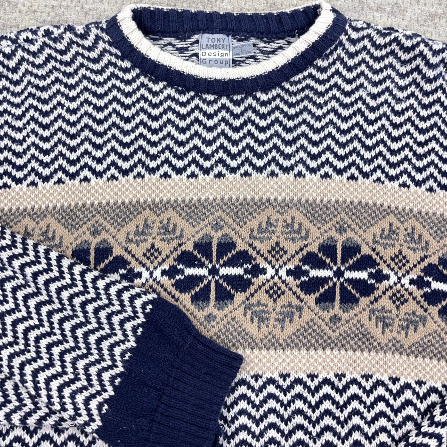 Vintage Vintage Grandpas Sweater Men Large Blue Heavy Knit Geometric Nordic USA 80s 90s Size US L / EU 52-54 / 3 - 2 Thumbnail