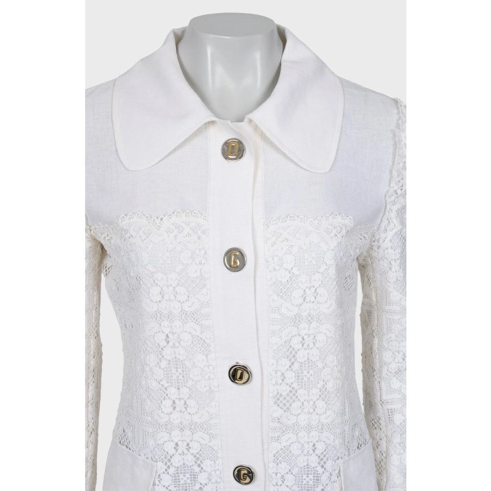 Dolce & Gabbana D&G White Linen Lace-Trimmed Coat - Size 42/ M Size M / US 6-8 / IT 42-44 - 4 Thumbnail
