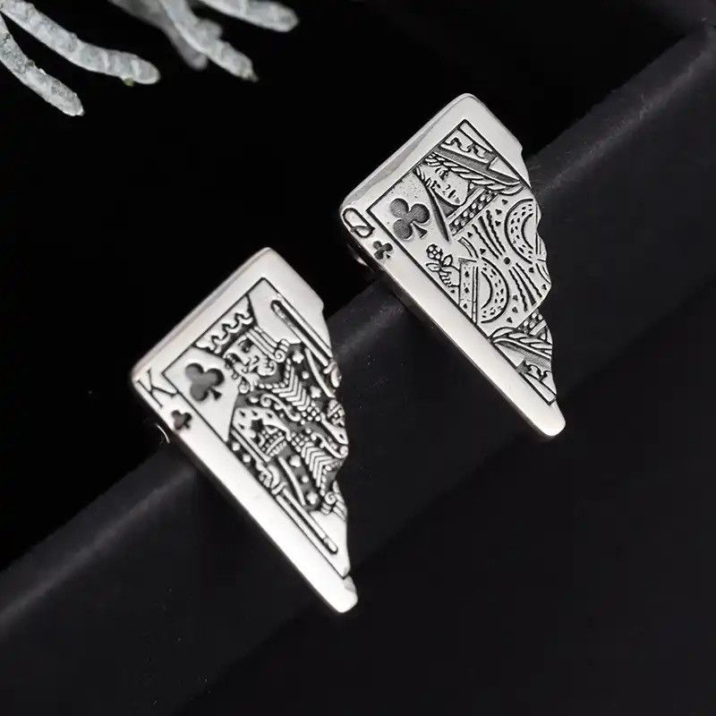 Jewelry × Vintage Creative Playing Card King Poker K Label Copper Earrings Size ONE SIZE - 1 Thumbnail