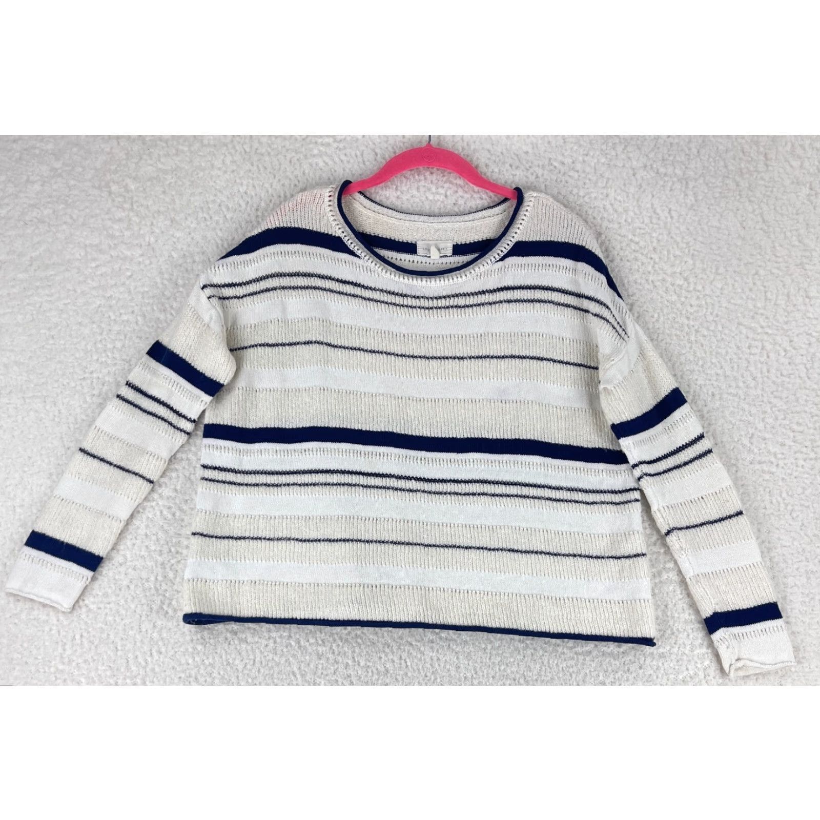 Lou & Grey Lou & Grey Sweater Womens XS Ivory Blue Striped Long Sleeve Knit Pullover Size XS / US 0-2 / IT 36-38 - 2 Thumbnail