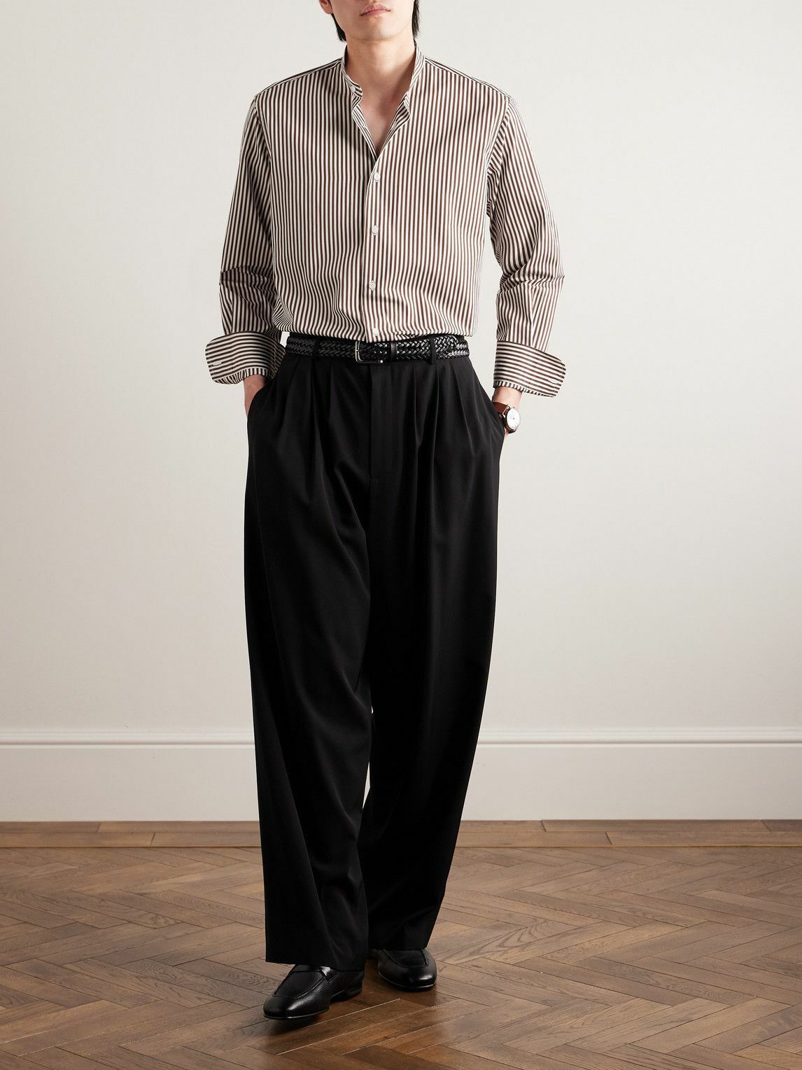 Saman Amel Grandad-Collar Striped Cotton Shirt 17/43